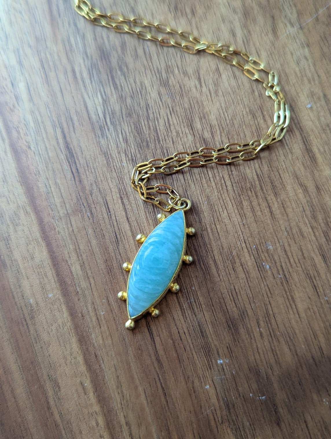 Amazonite Carved Evil Eye Gold Necklace