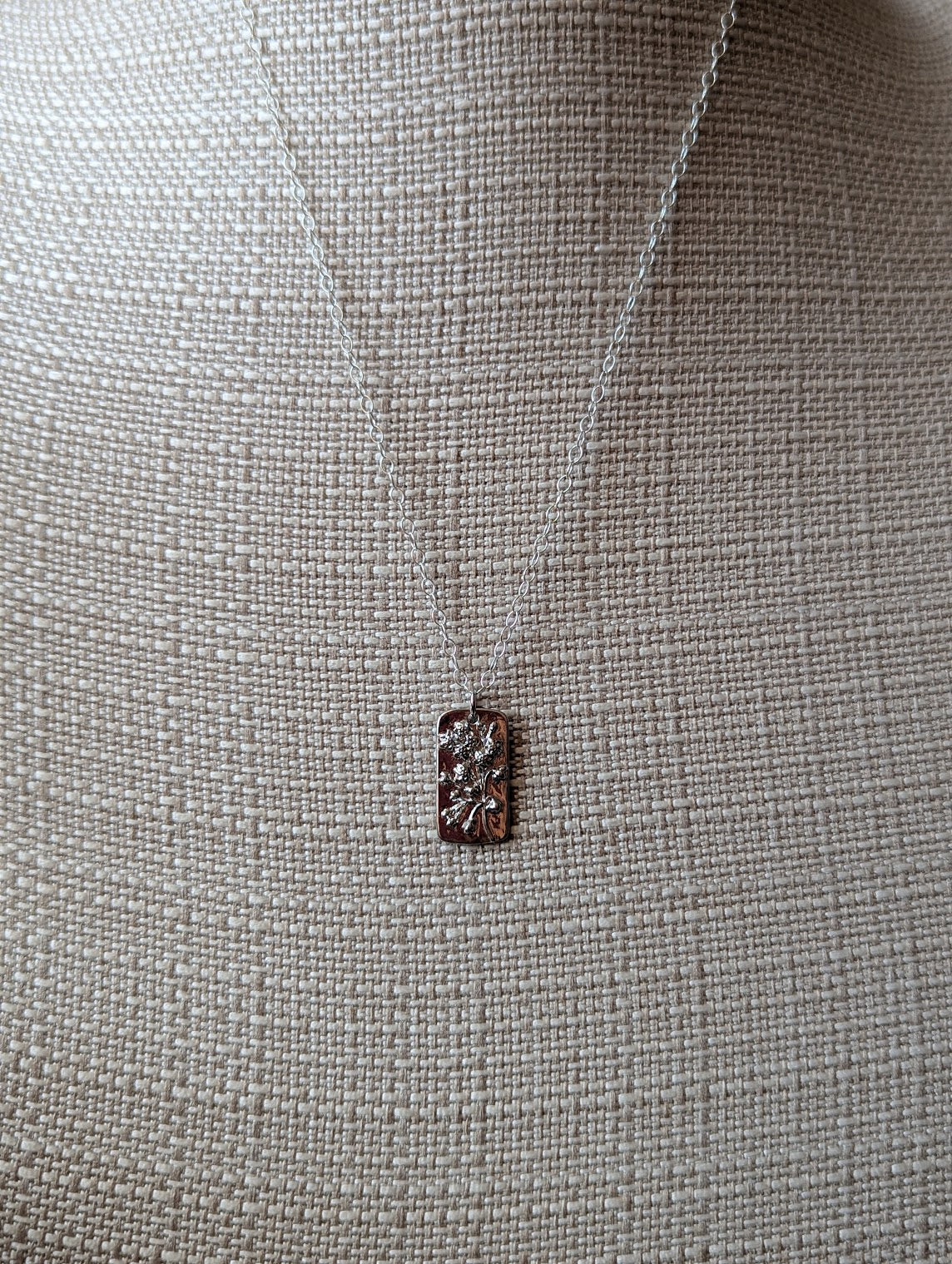 Floral Dog Tag Sterling Silver Necklace (Various Flowers Available)