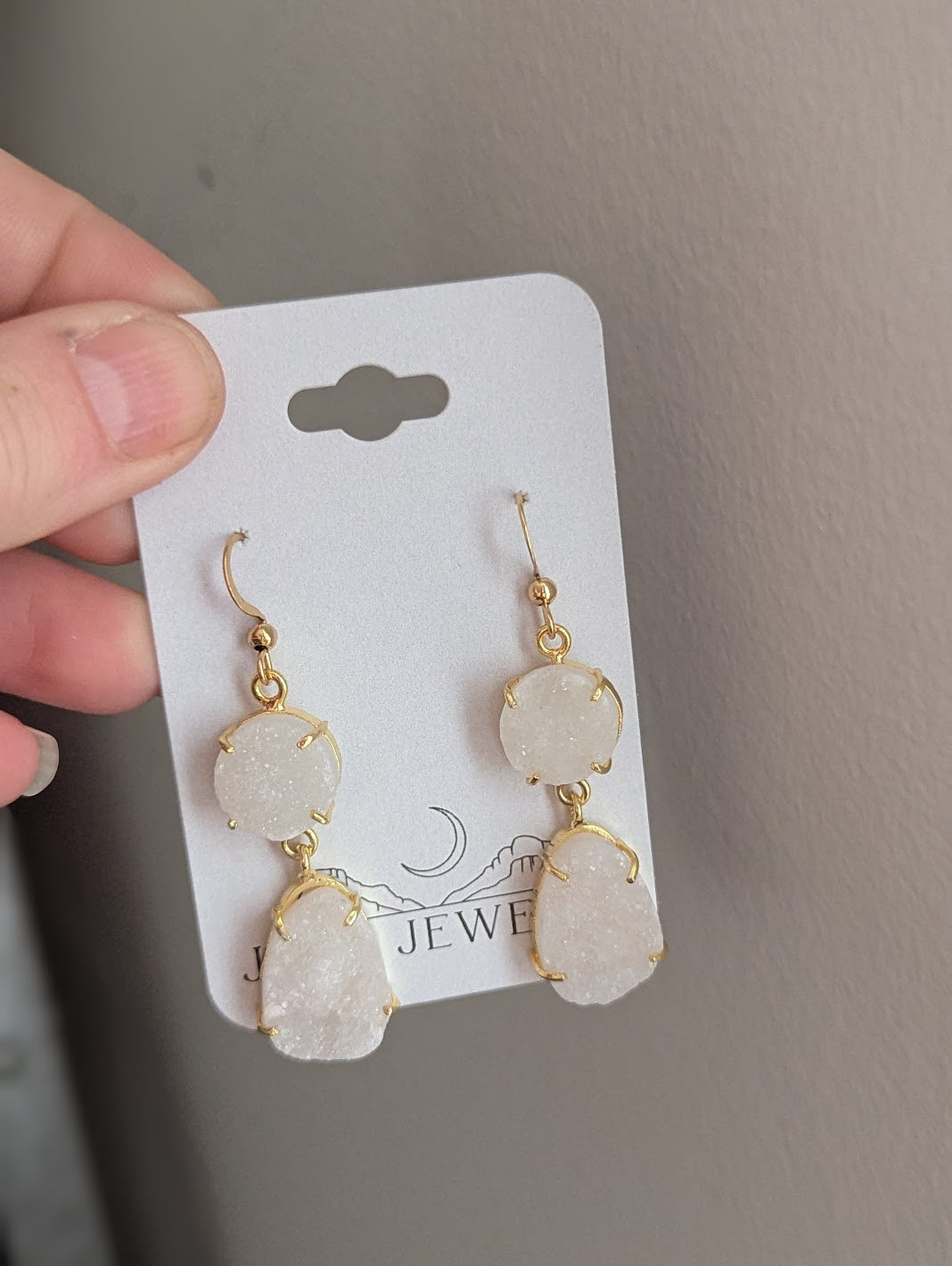 White Sugar Druzy Gold Earrings