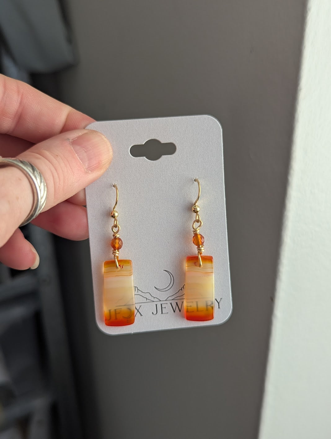 Orange Carnelian Agate Gold Earrings (Various Options Available)