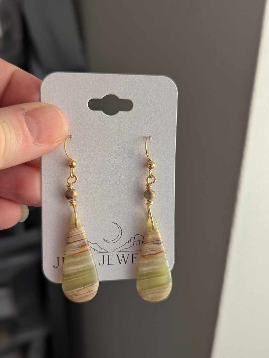 Green Banded Calcite Gold Earrings (Various Options Available)