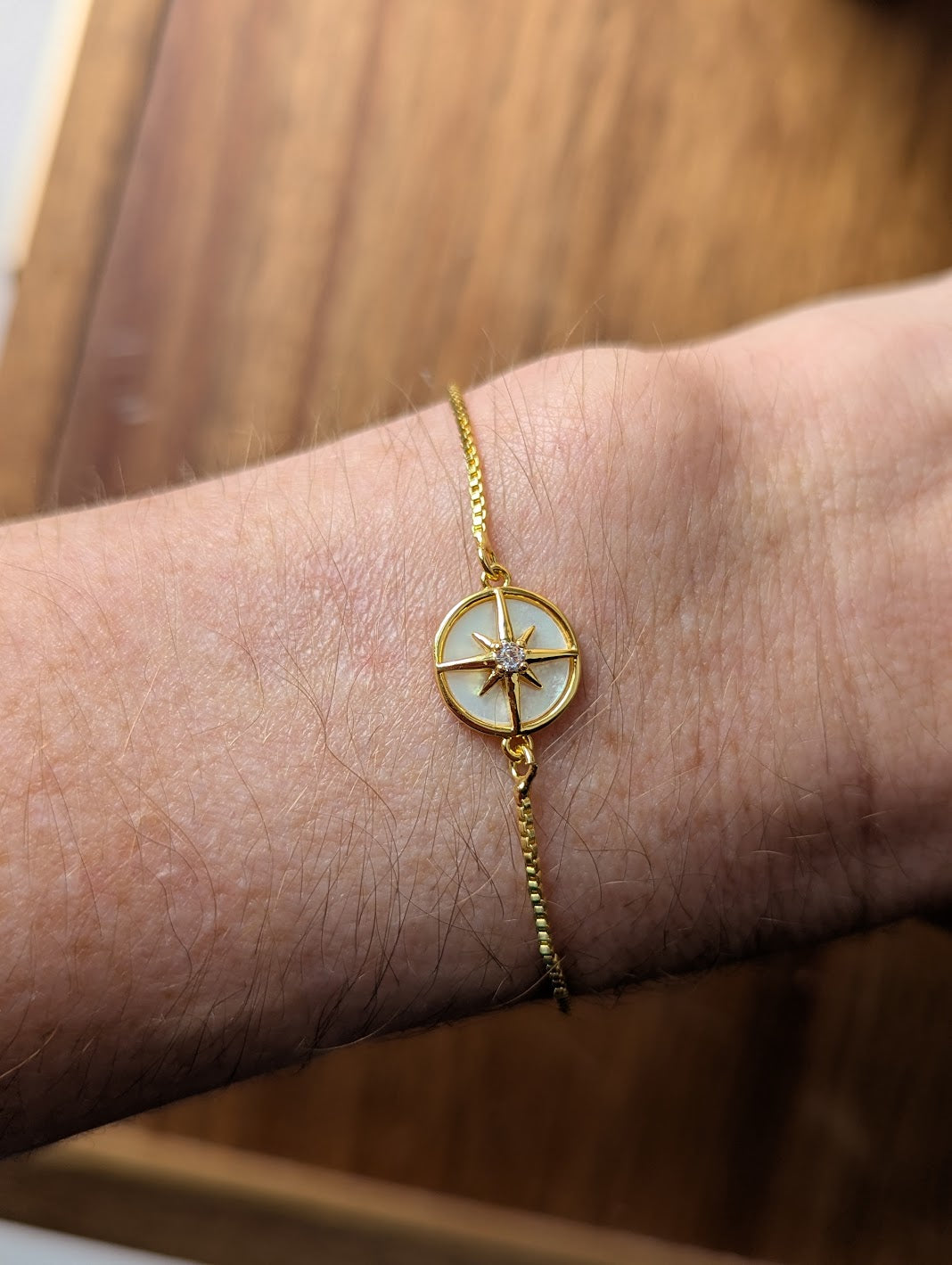 Mother of Pearl Compass Gold Slider Bracelet