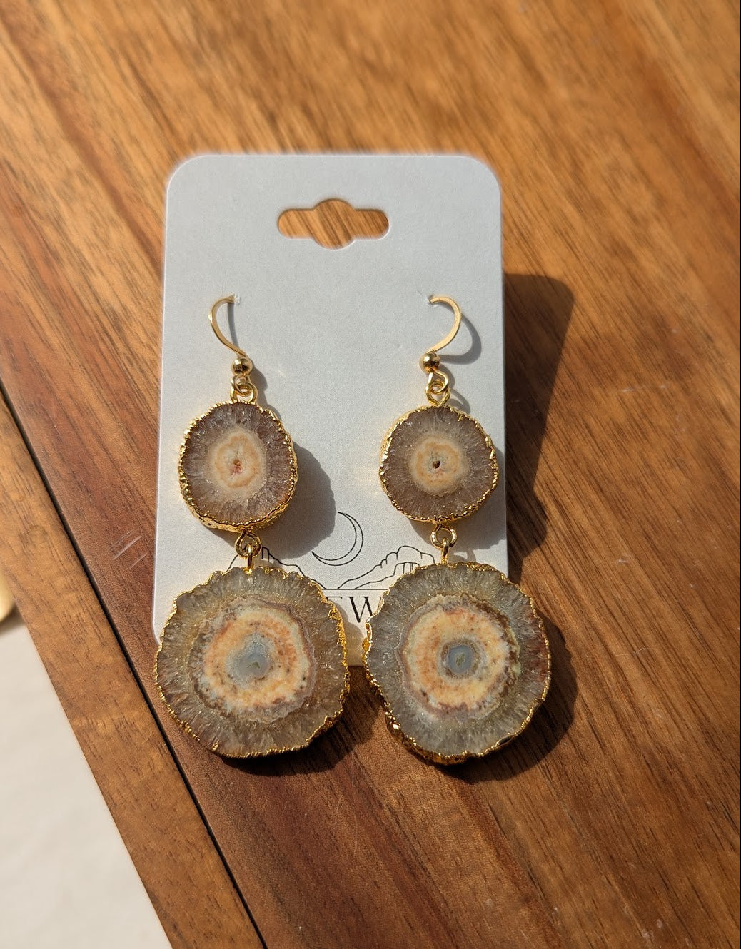 Yellow Agate Slice Duo Gold Earrings