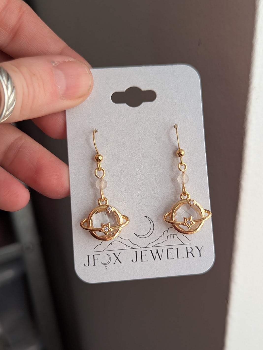 Celestial Crystal Planet Gold Earrings
