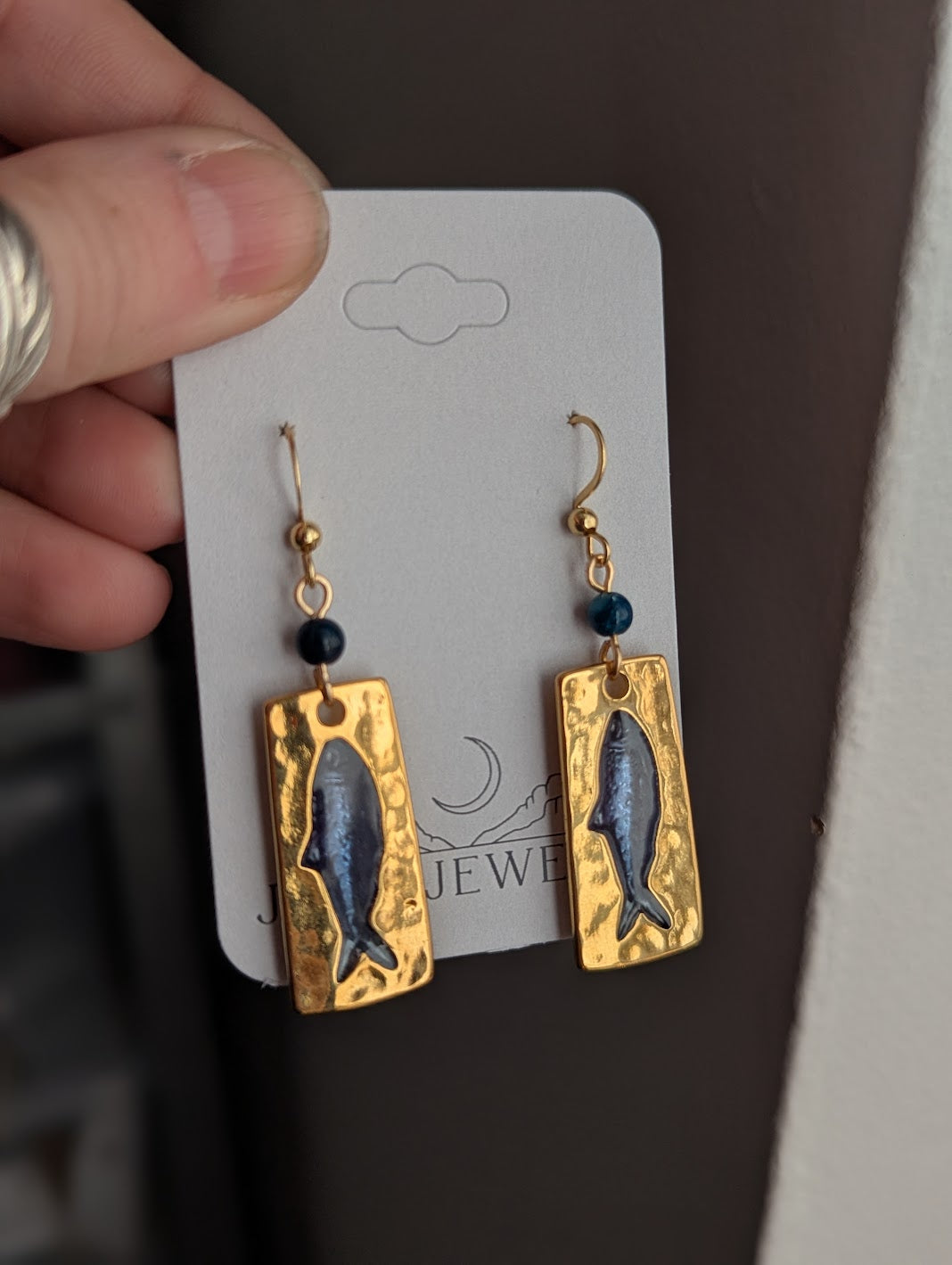 Tin Blue Fish Gold earrings