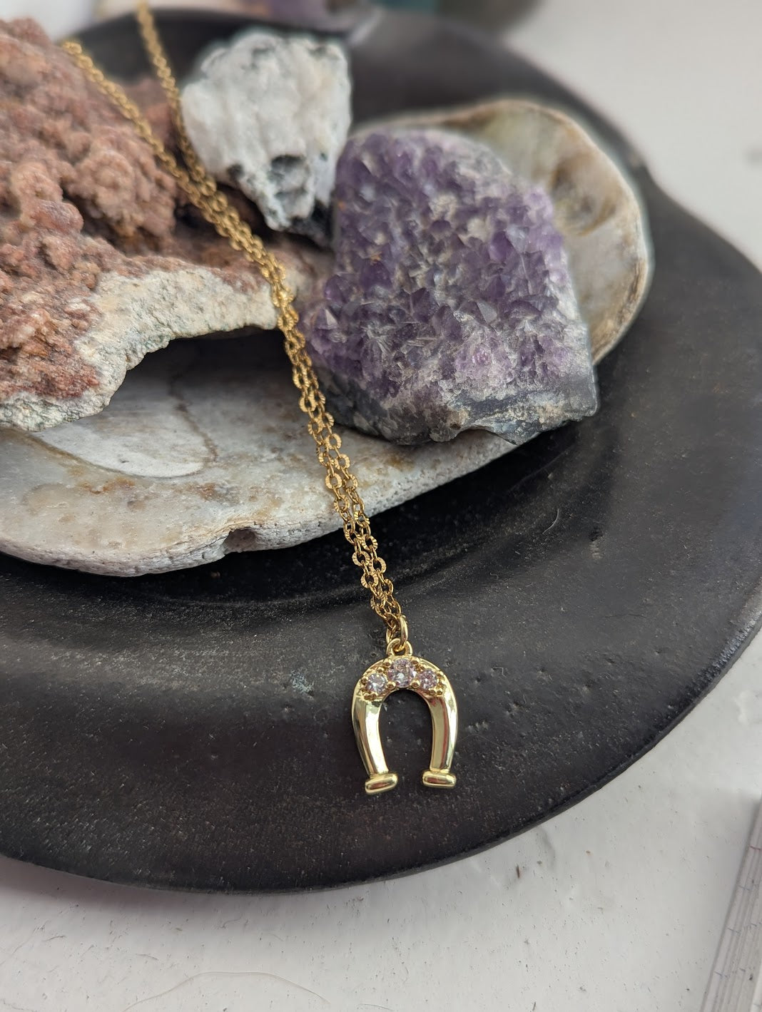 Gold Horseshoe CZ Crystal Necklace