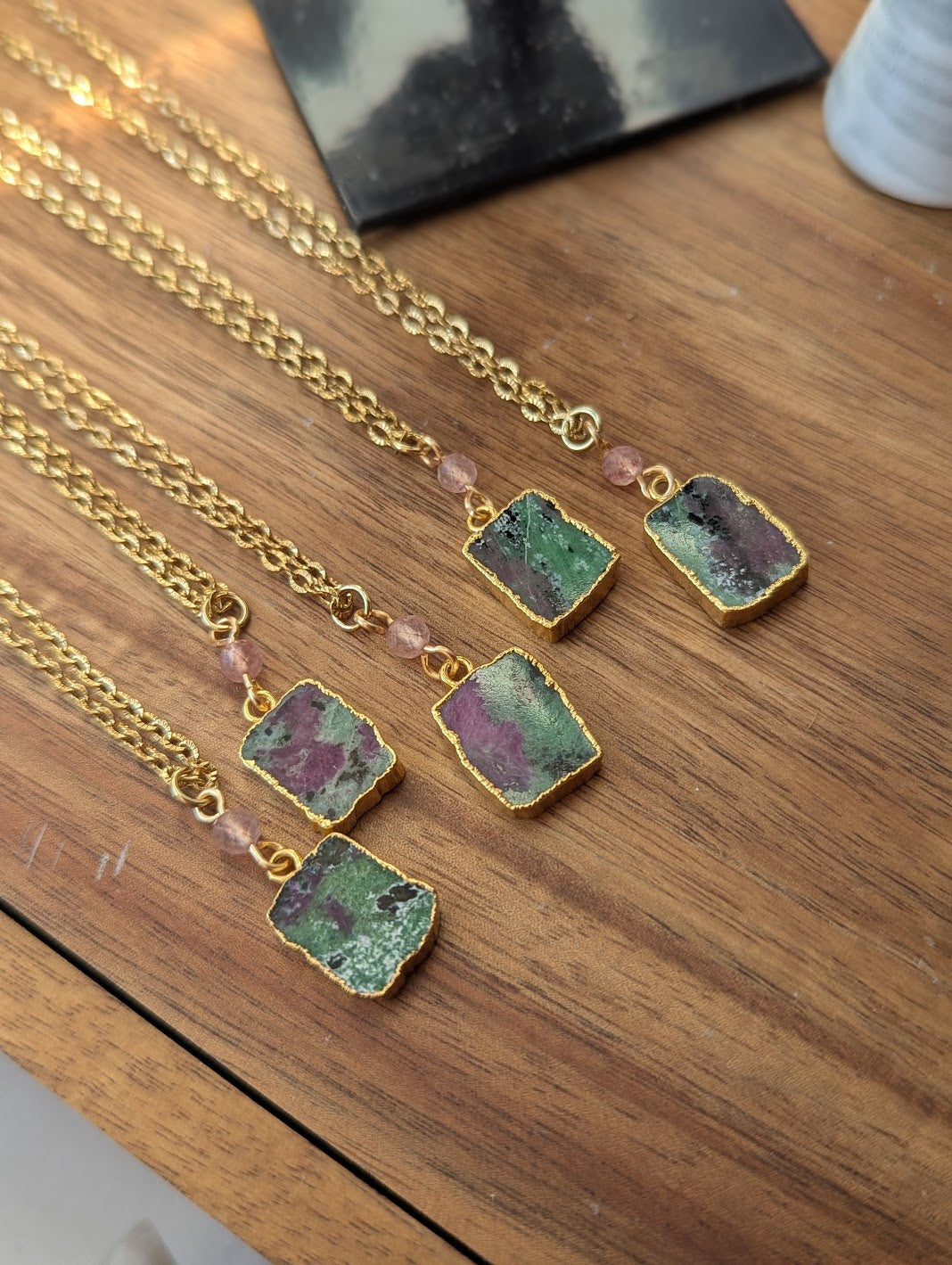 Ruby Zoisite Gold Necklace