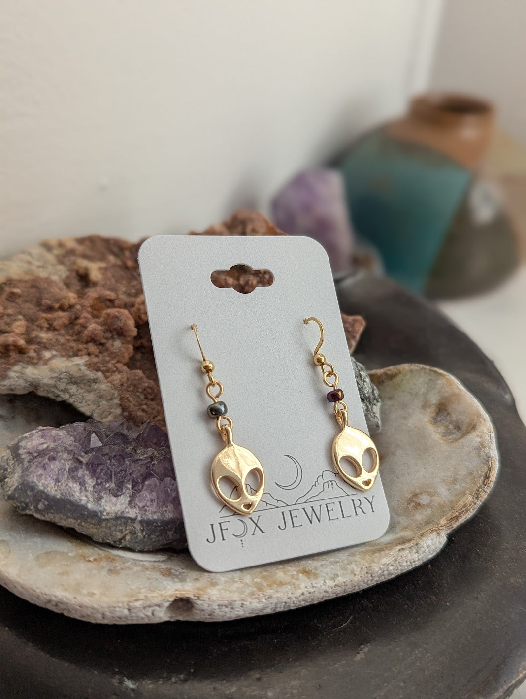 Gold Alien Earrings