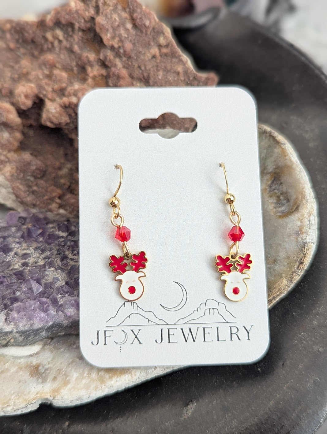 Red and White Reindeer Earrings