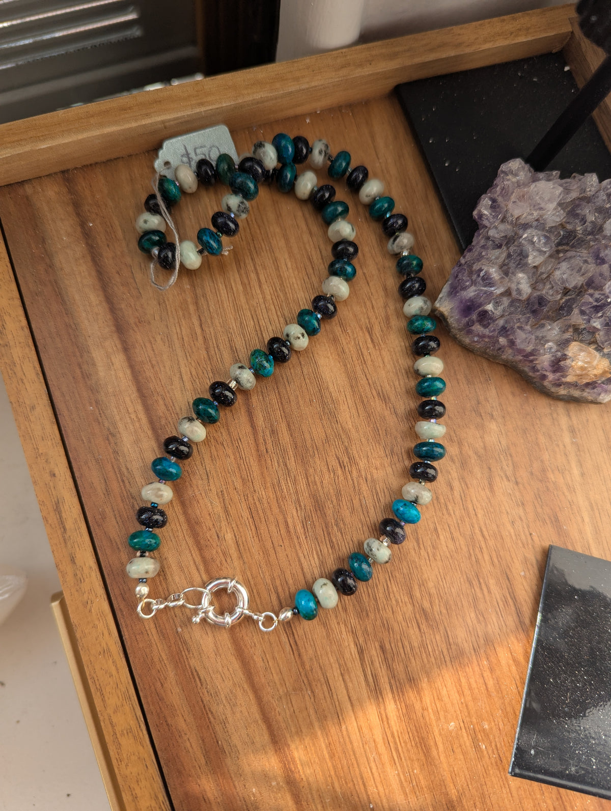 Sesame Jasper, Azurite, Blue Goldstone Beaded Necklace