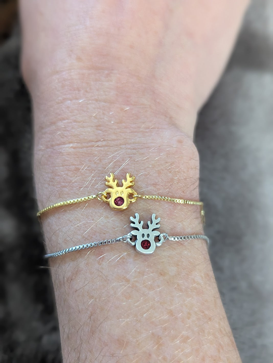 Red Nosed Reindeer Slider Bracelet (Silver or Gold)