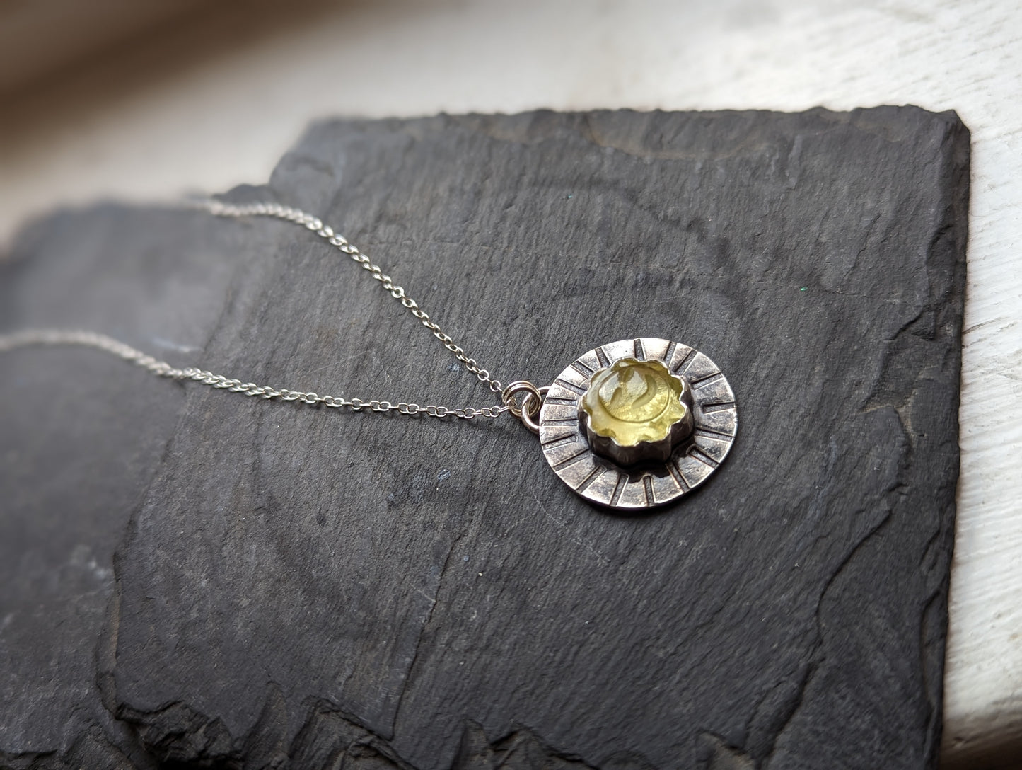 Stamped Sun Lemon Quartz Sterling Silver Necklace (MTO)