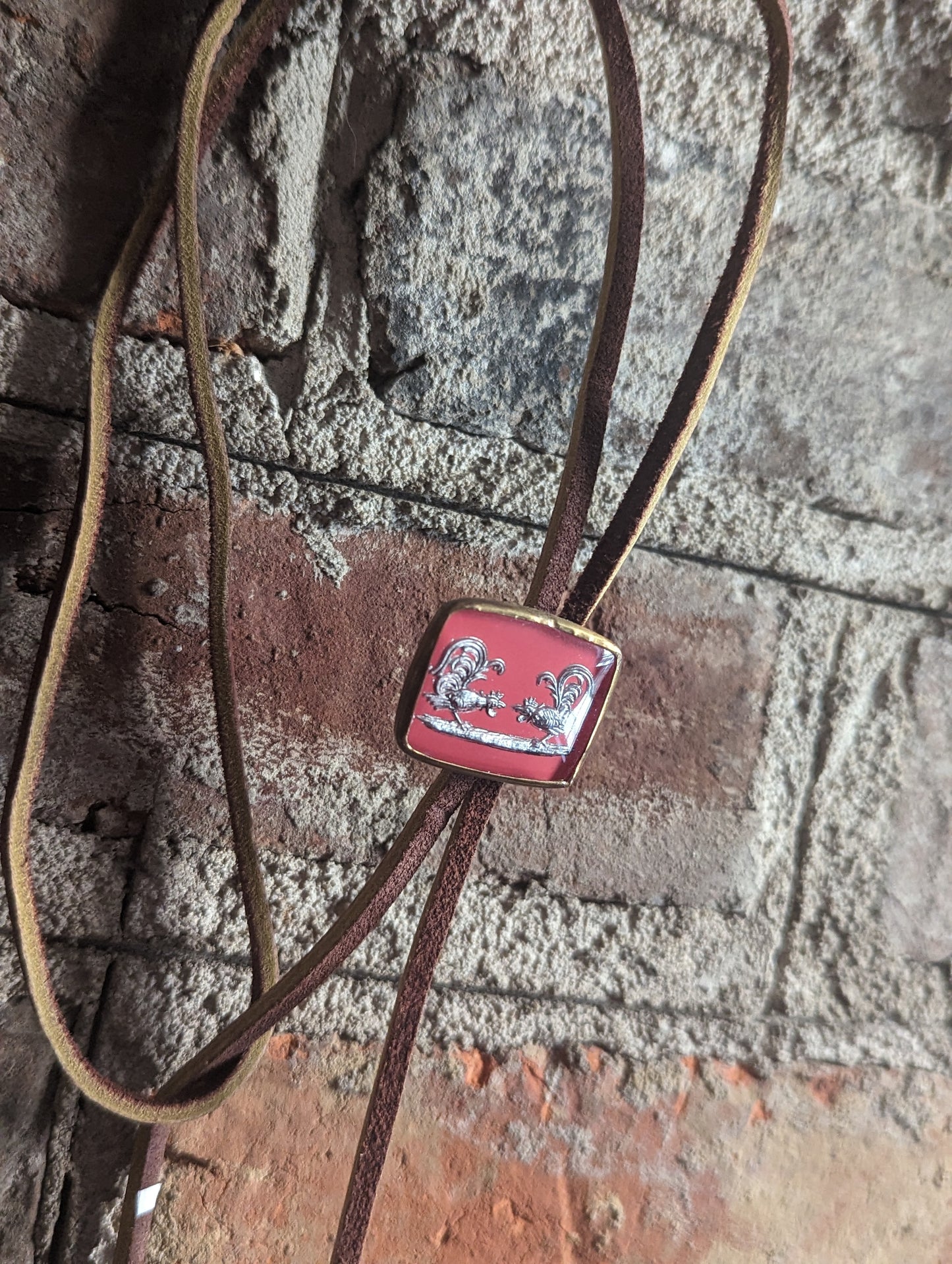 Vintage Rooster Suede Leather Bolo Tie