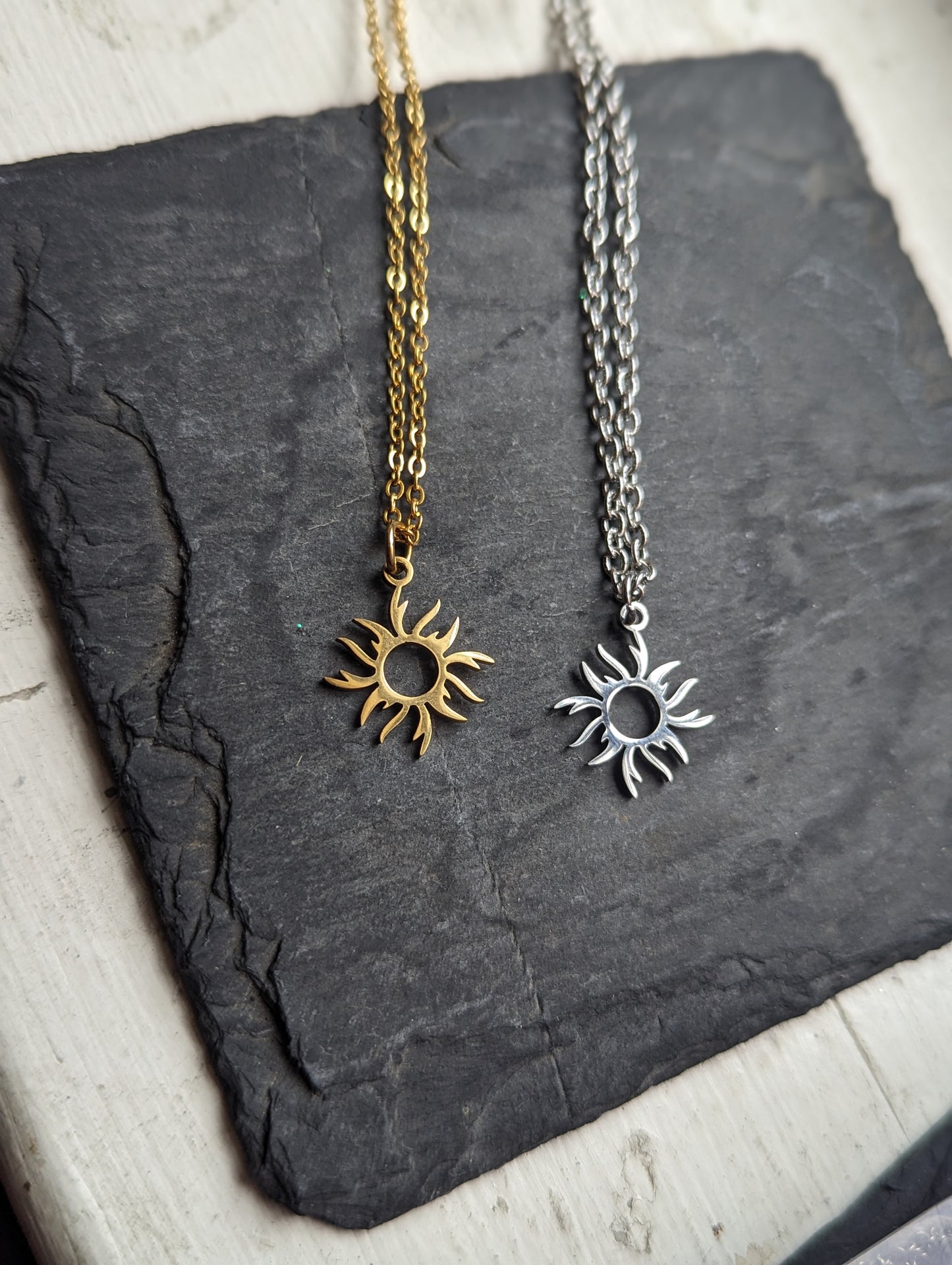 Stainless Steel Sun Pendants (Gold or Silver)