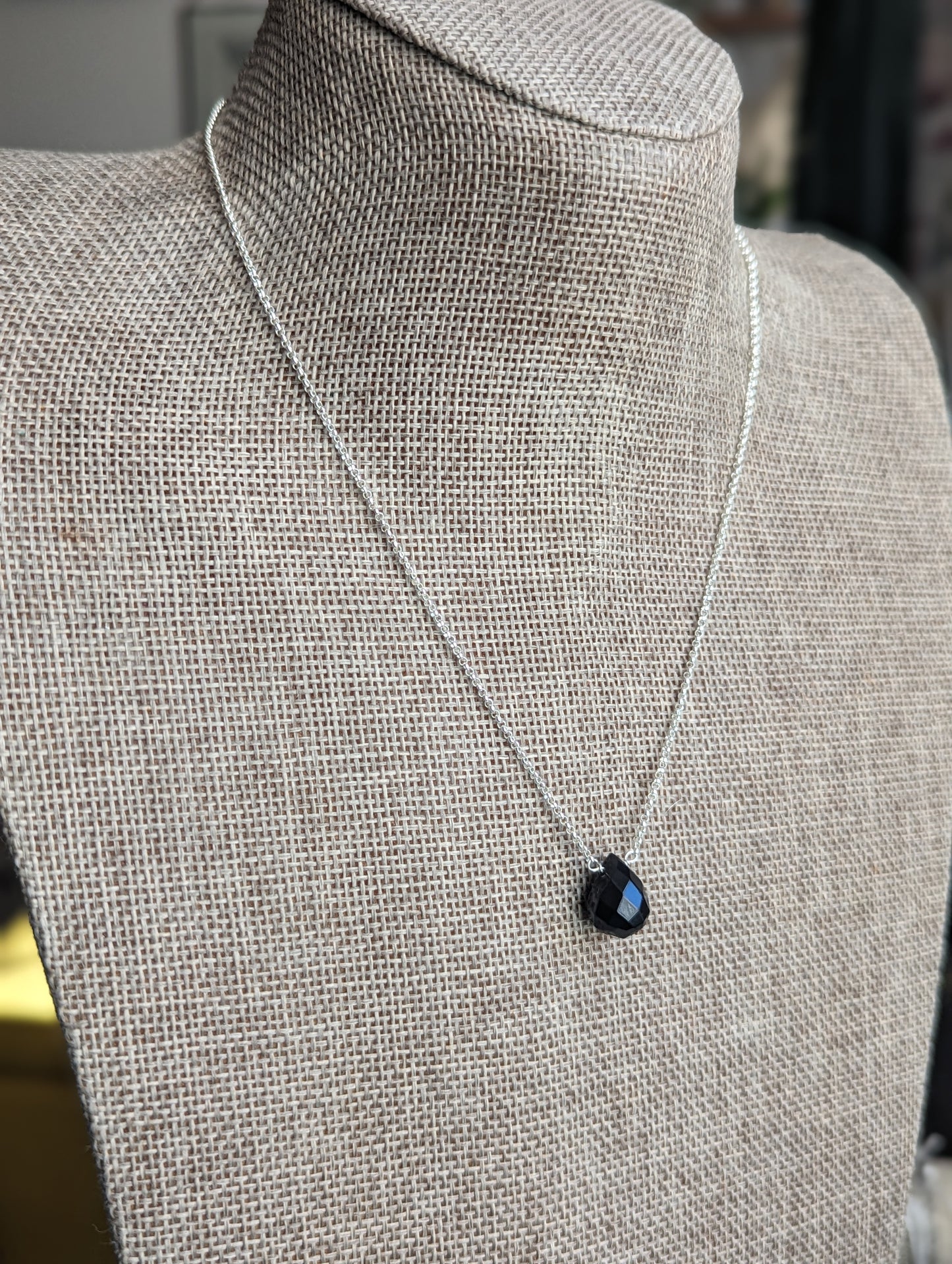 Dainty Onyx Teardrop Sterling Silver Necklace