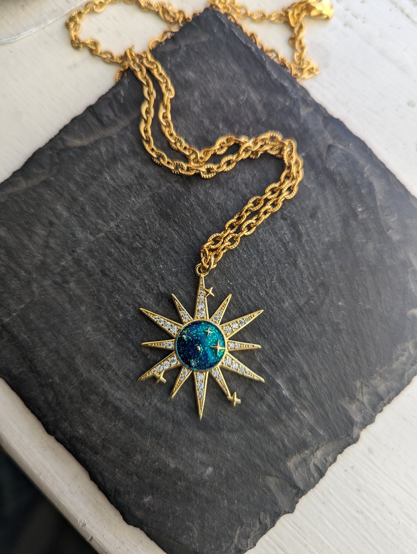 Earth Galaxy Pendant in Gold Plated Stainless Steel