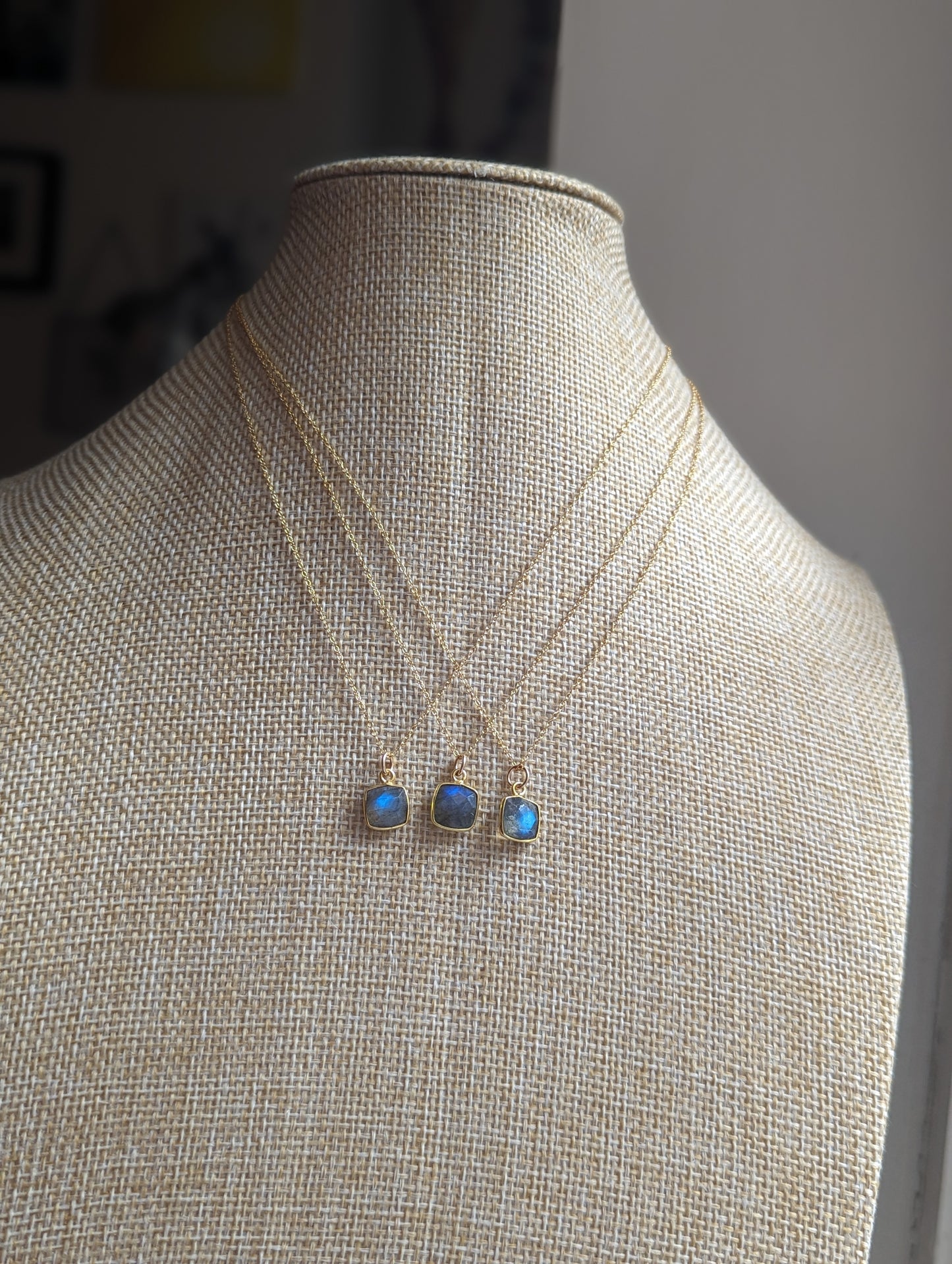 Dainty Labradorite Square Pendant on 14k Gold Fill