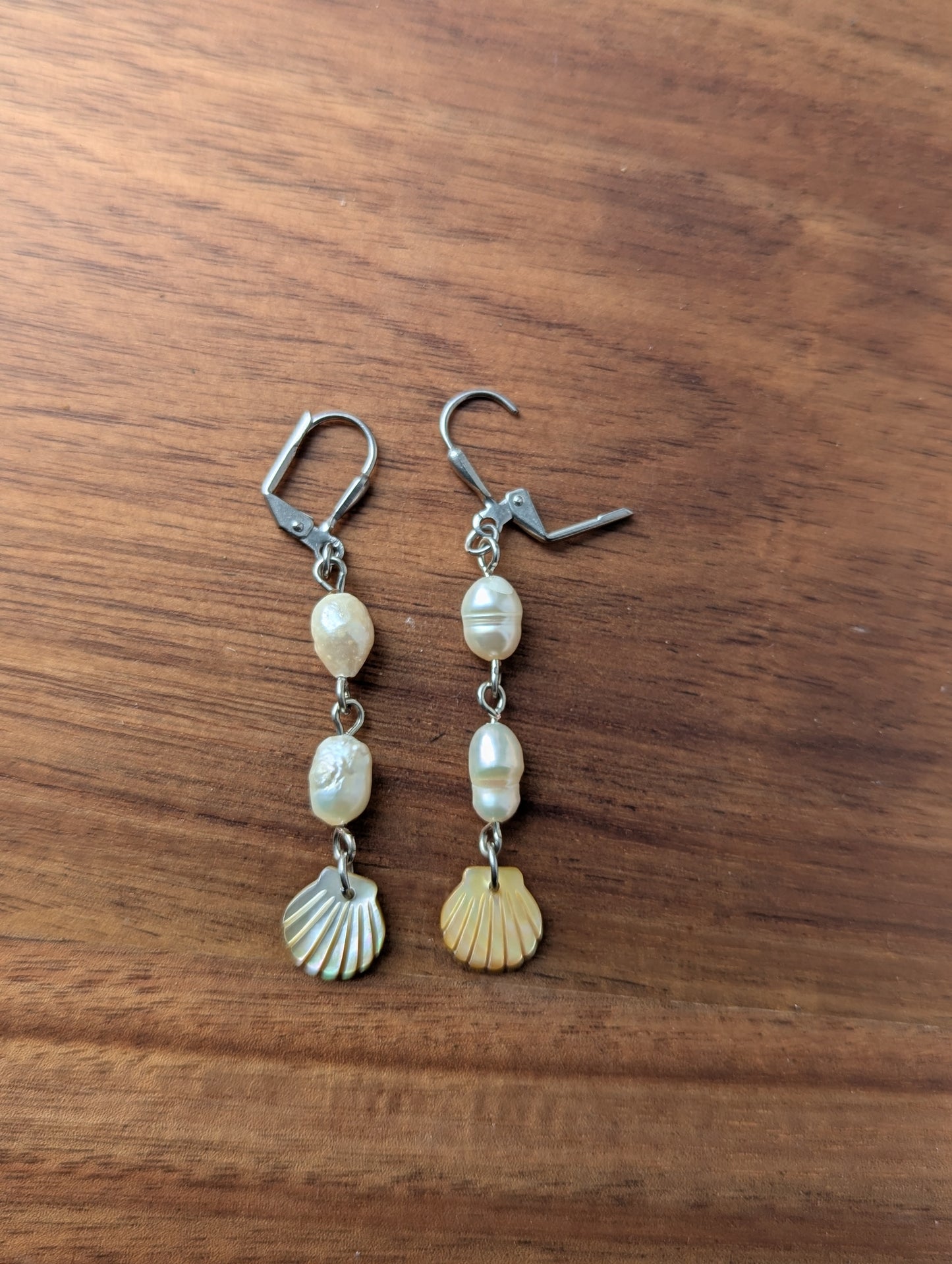 Freshwater Pearls and Mother of Pearl Shell Drop Hoops