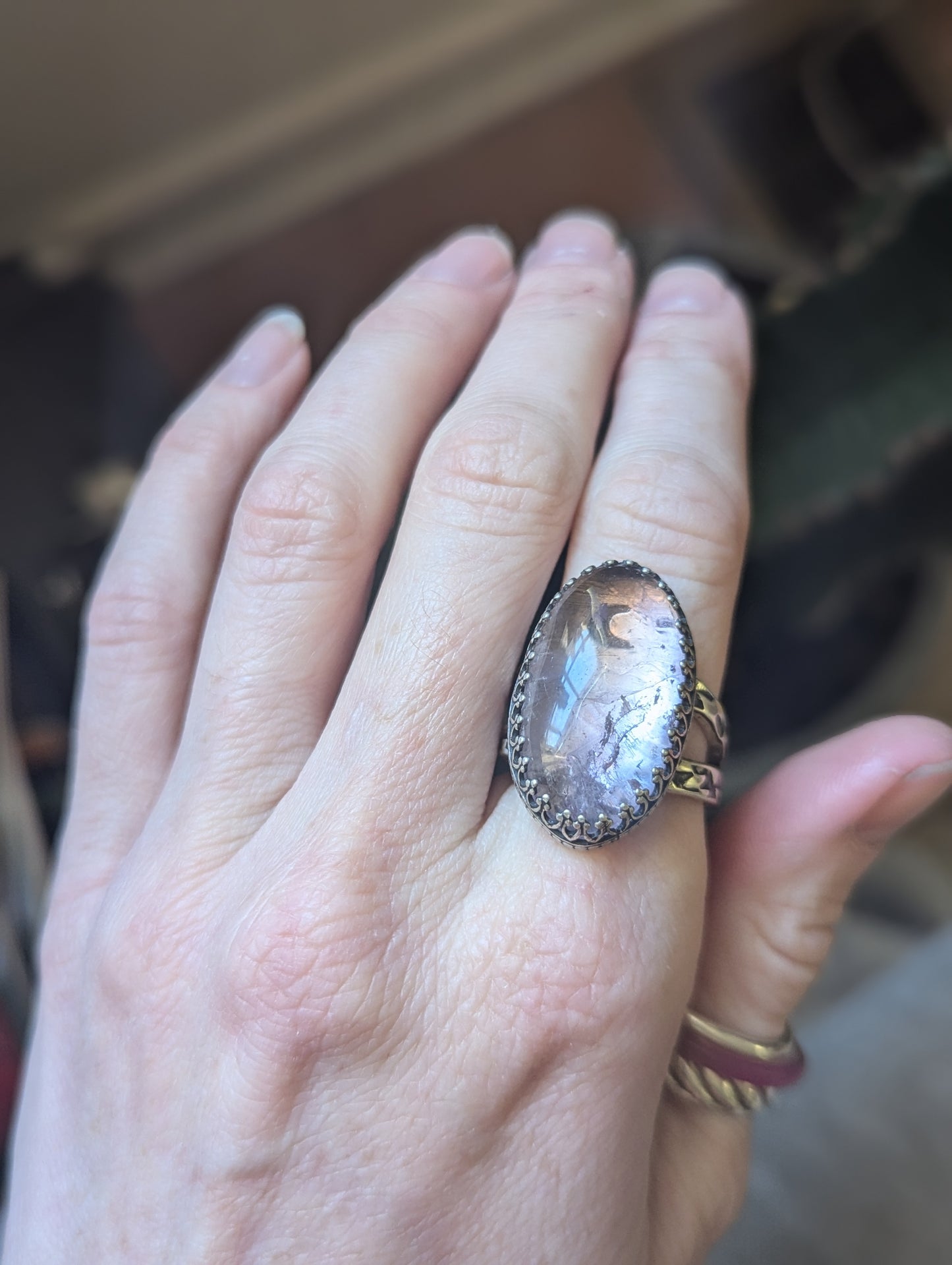 Ametrine Crescent Moon Sterling Ring - Size 9