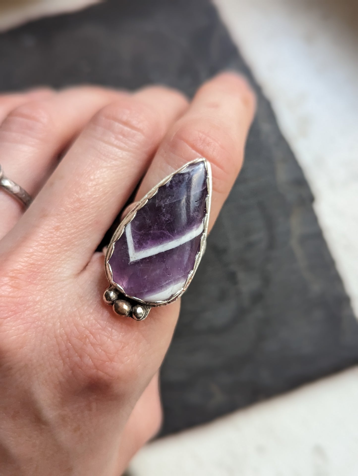 Chevron Amethyst Ring - Size 6.5