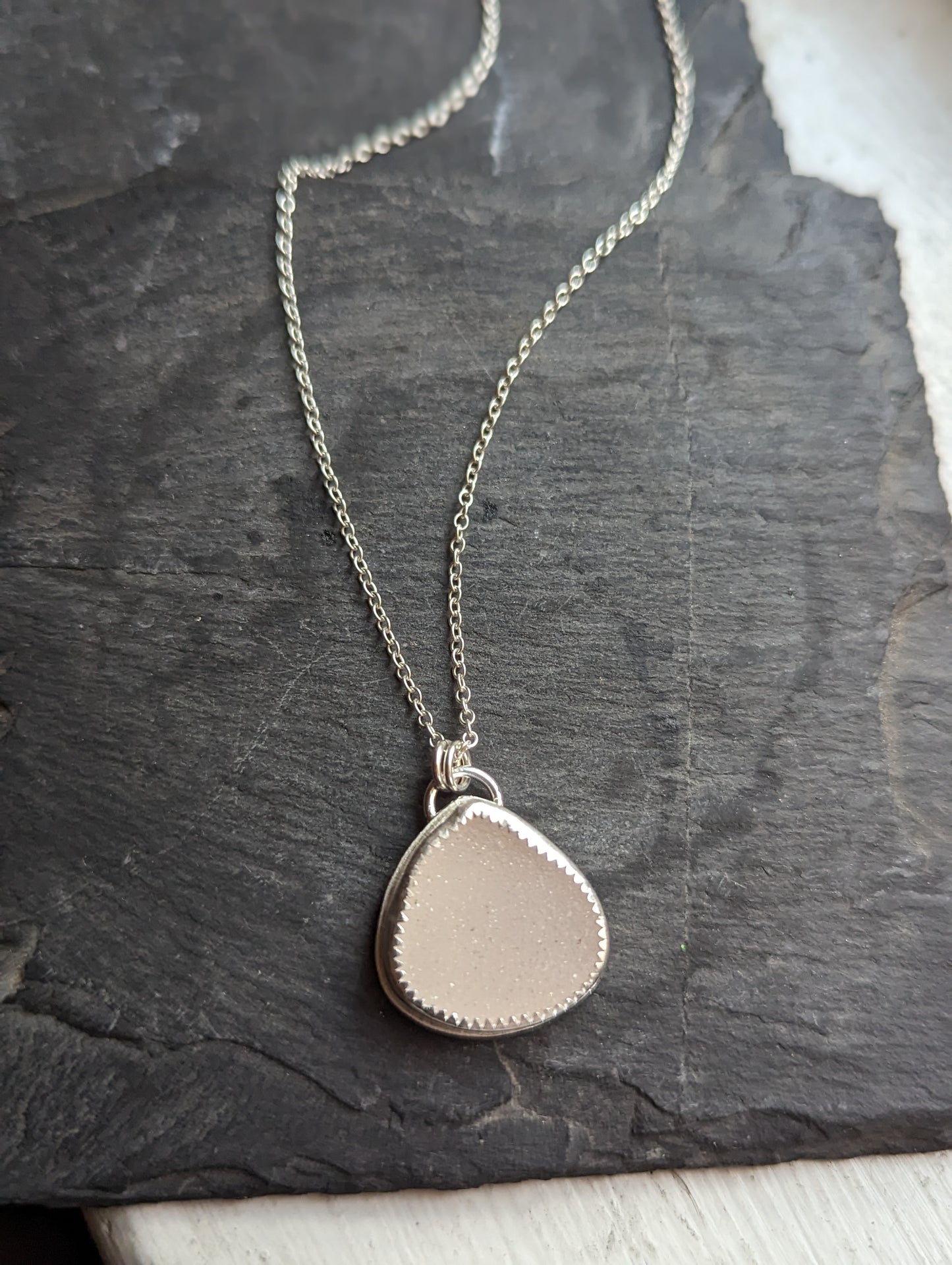 White Druzy Tear Drop Sterling Silver Necklace