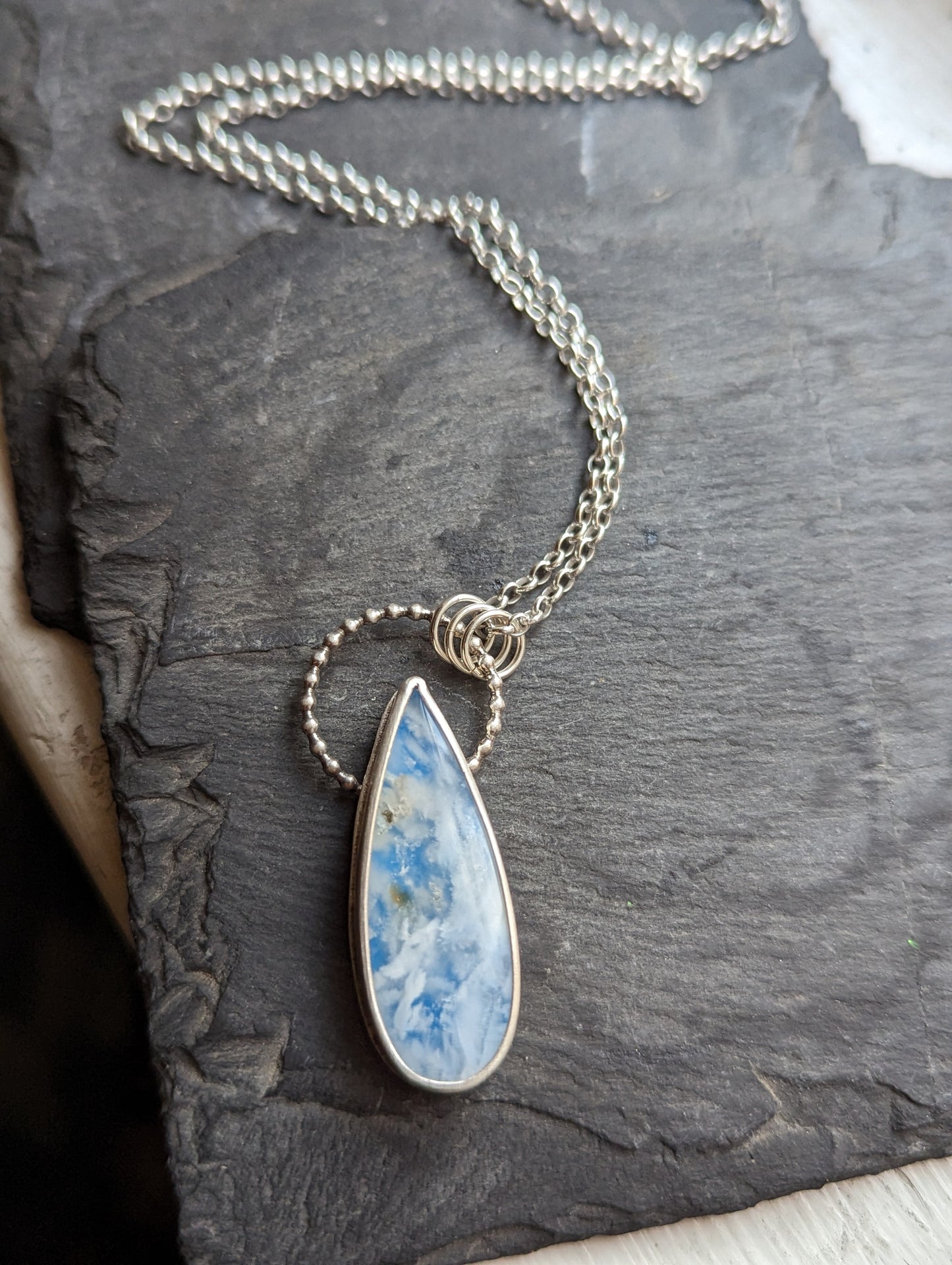 Blue Sky Tear Drop Sterling Silver Necklace