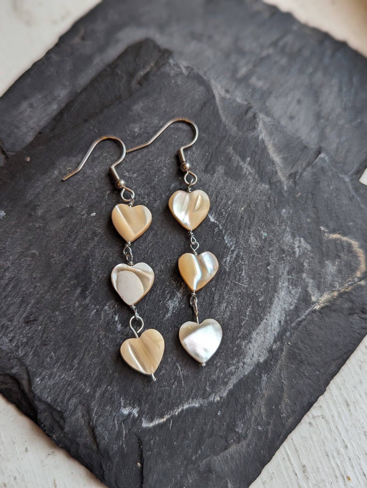 Mother of Pearl Heart Trio Earrings