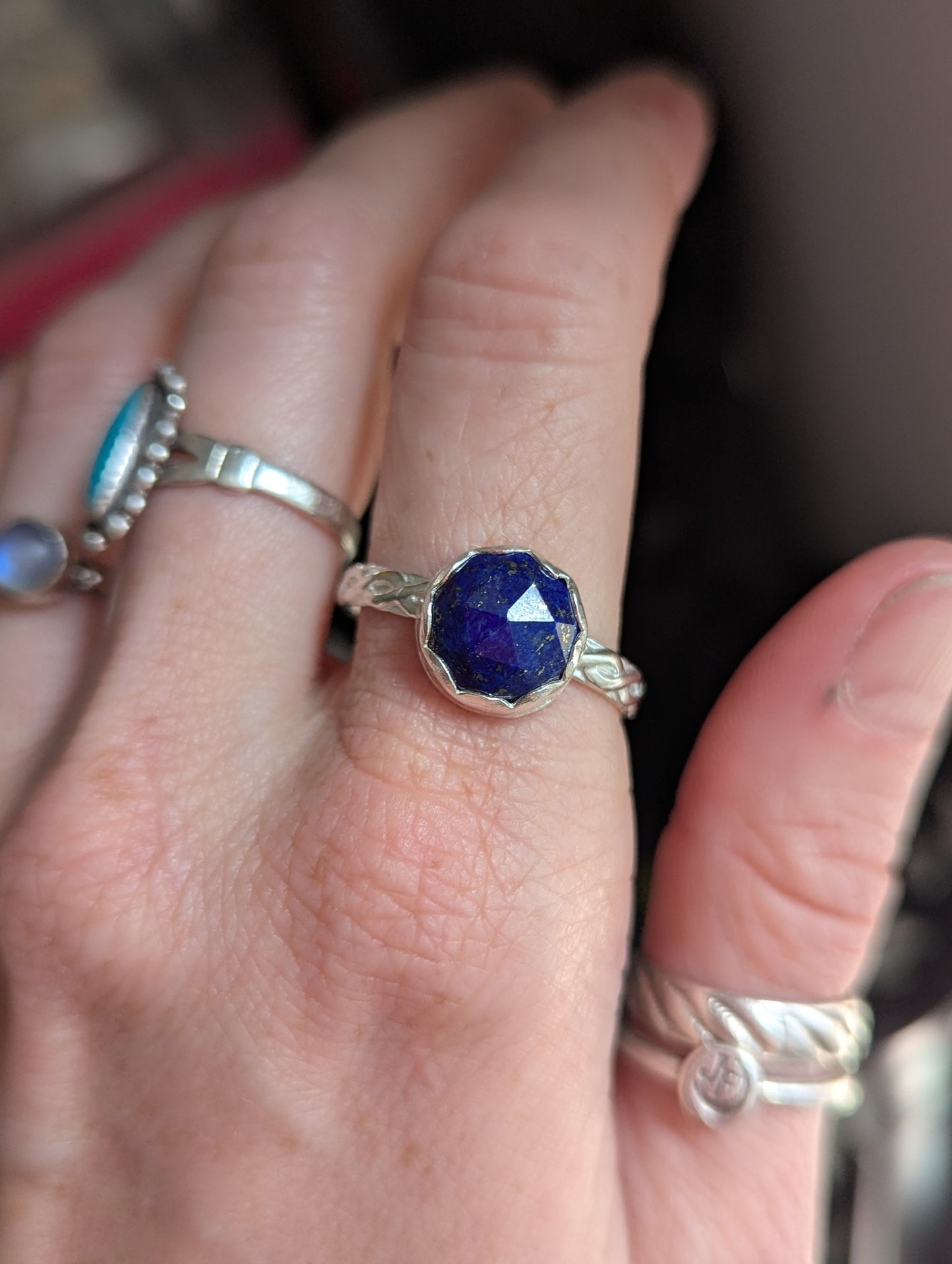 Faceted Lapis Lazuli Braided Band Sterling Ring - Size 11