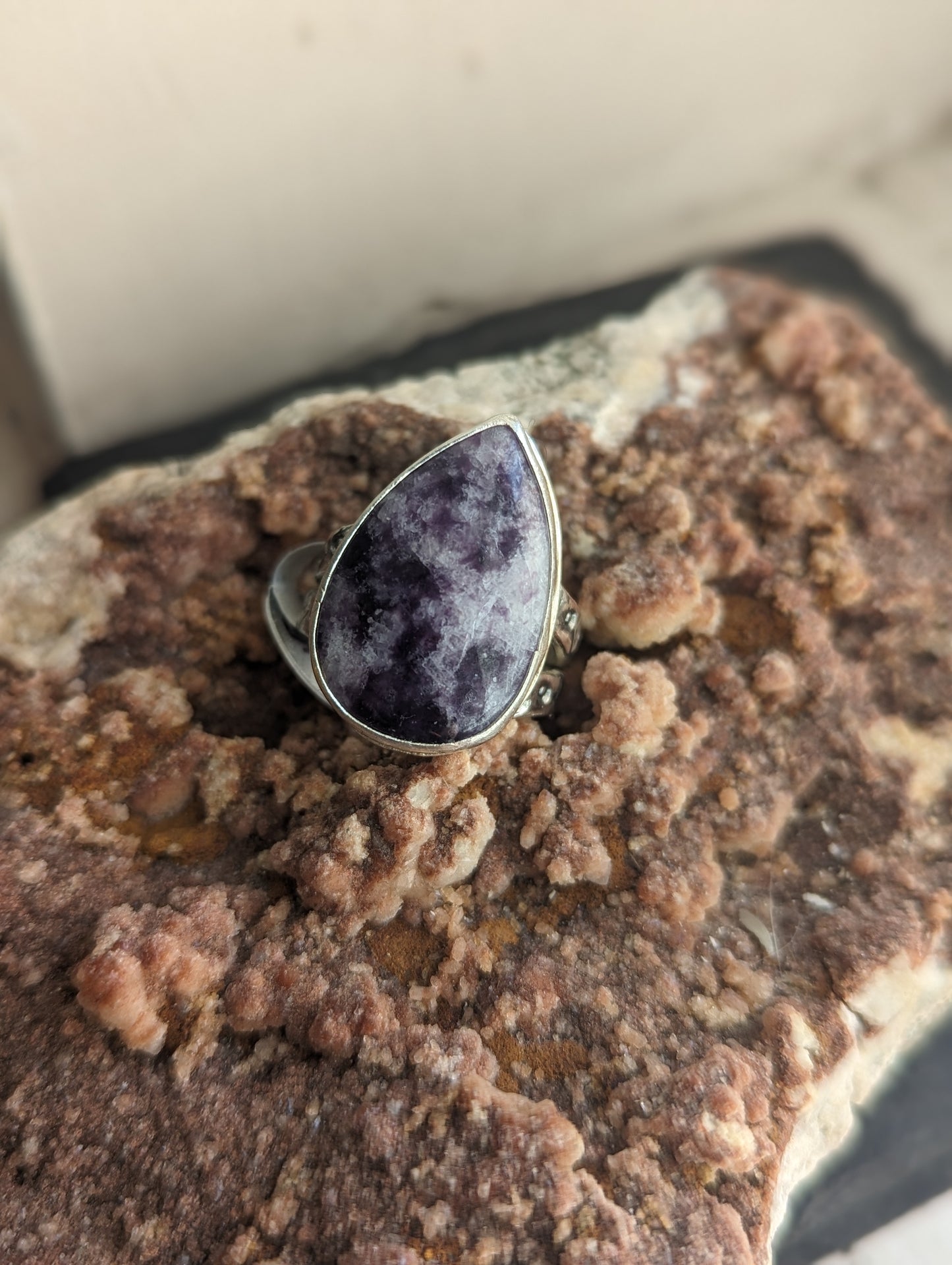 Lepidolite Tear Drop Ring - Size 8