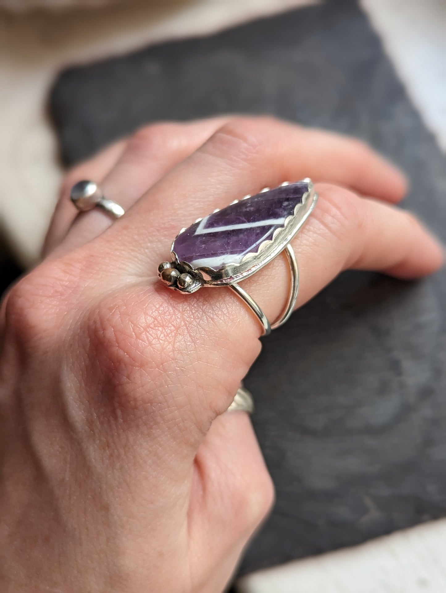 Chevron Amethyst Ring - Size 6.5