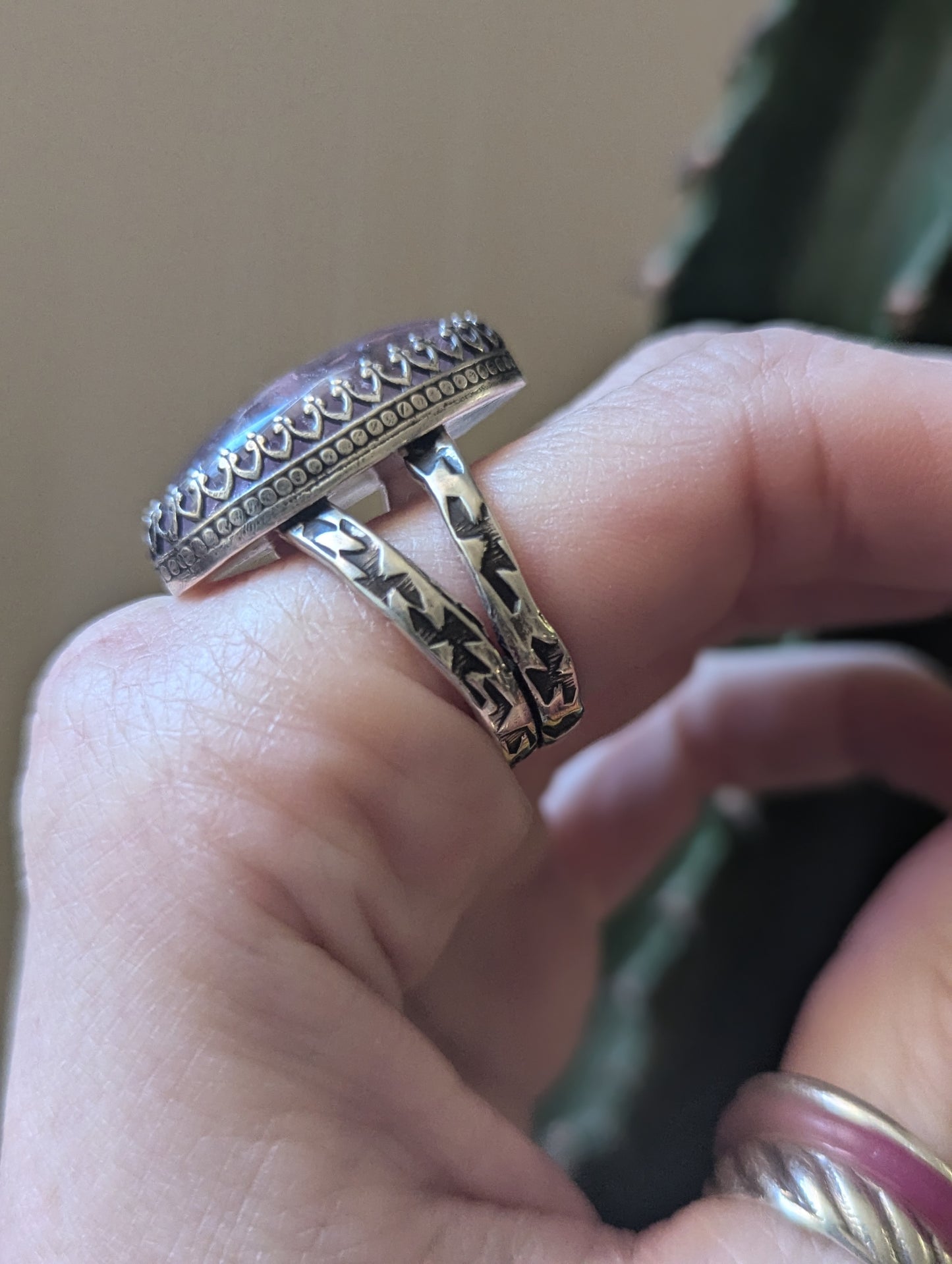 Ametrine Crescent Moon Sterling Ring - Size 9
