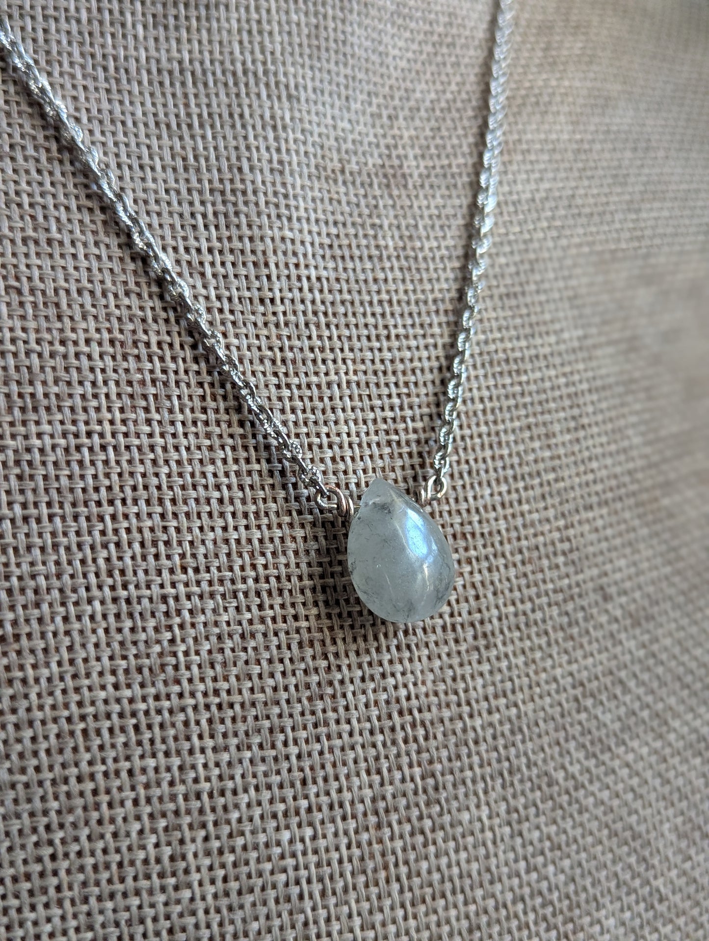 Rutilated Quartz Tear Drop Pendant on Stainless (Silver or Gold)