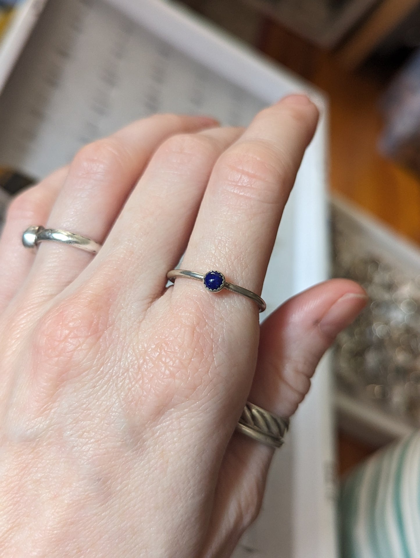 4mm Lapis Lazuli Sterling Silver Stacker Ring - Size 10