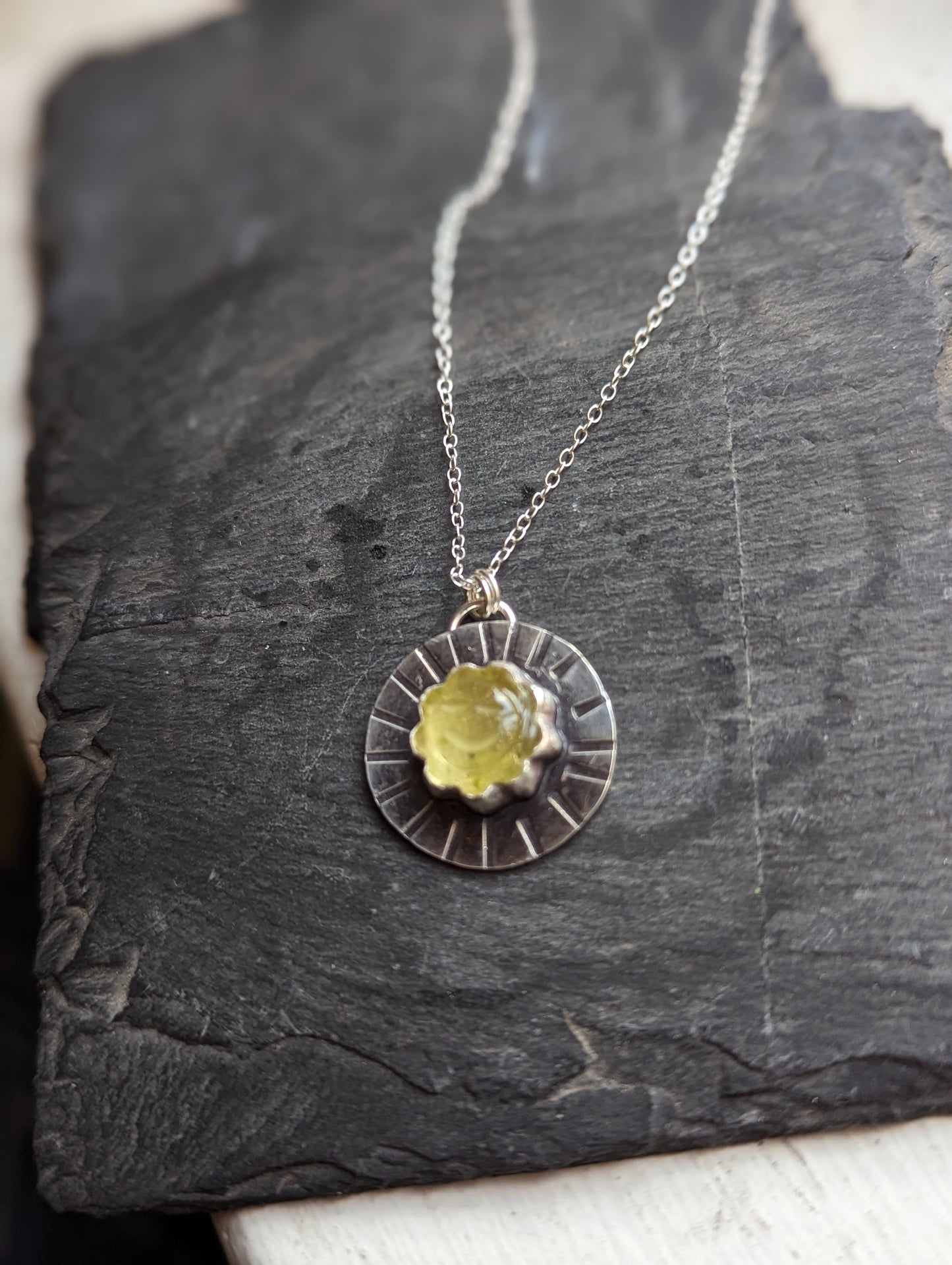 Stamped Sun Lemon Quartz Sterling Silver Necklace (MTO)