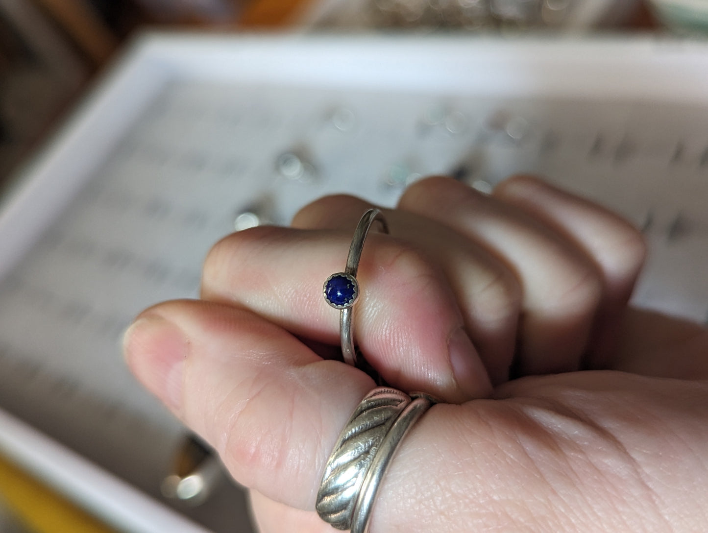 4mm Lapis Lazuli Sterling Silver Stacker Ring - Size 10