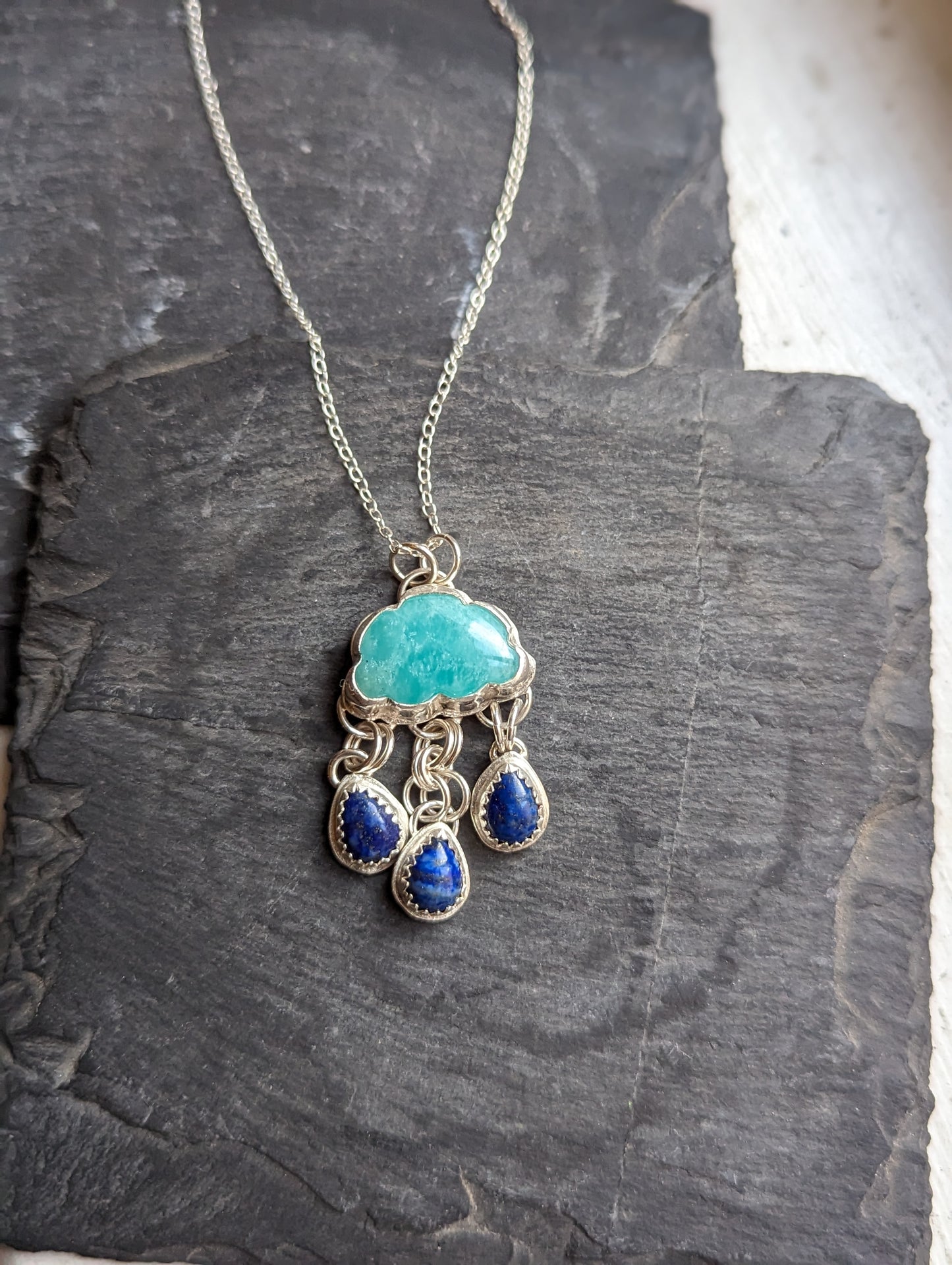 Amazonite and Lapis Lazuli Droplets Sterling Silver Necklace