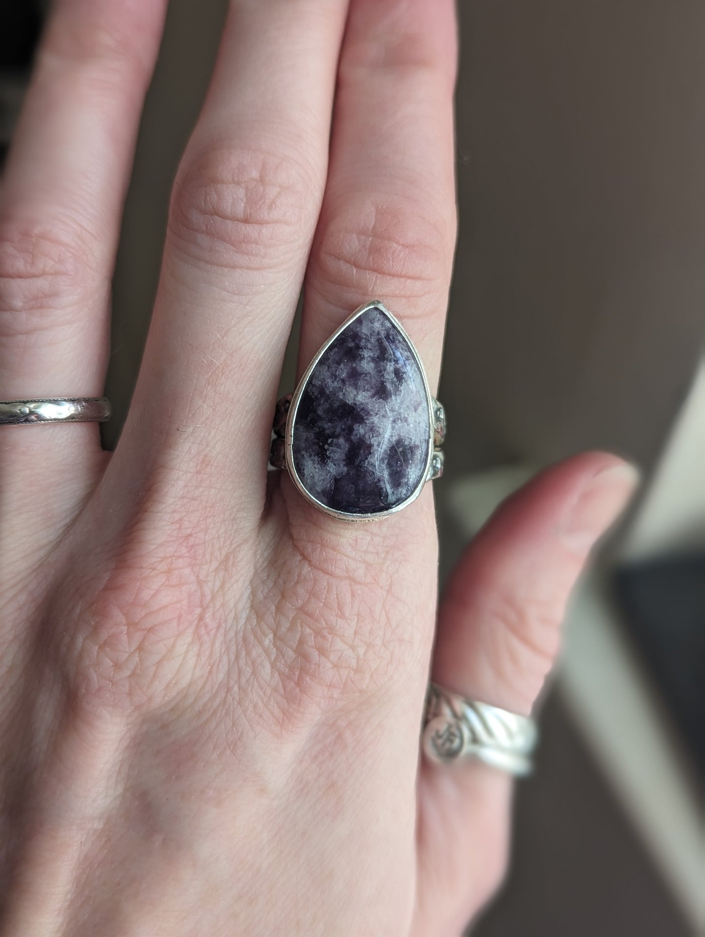 Lepidolite Tear Drop Ring - Size 8