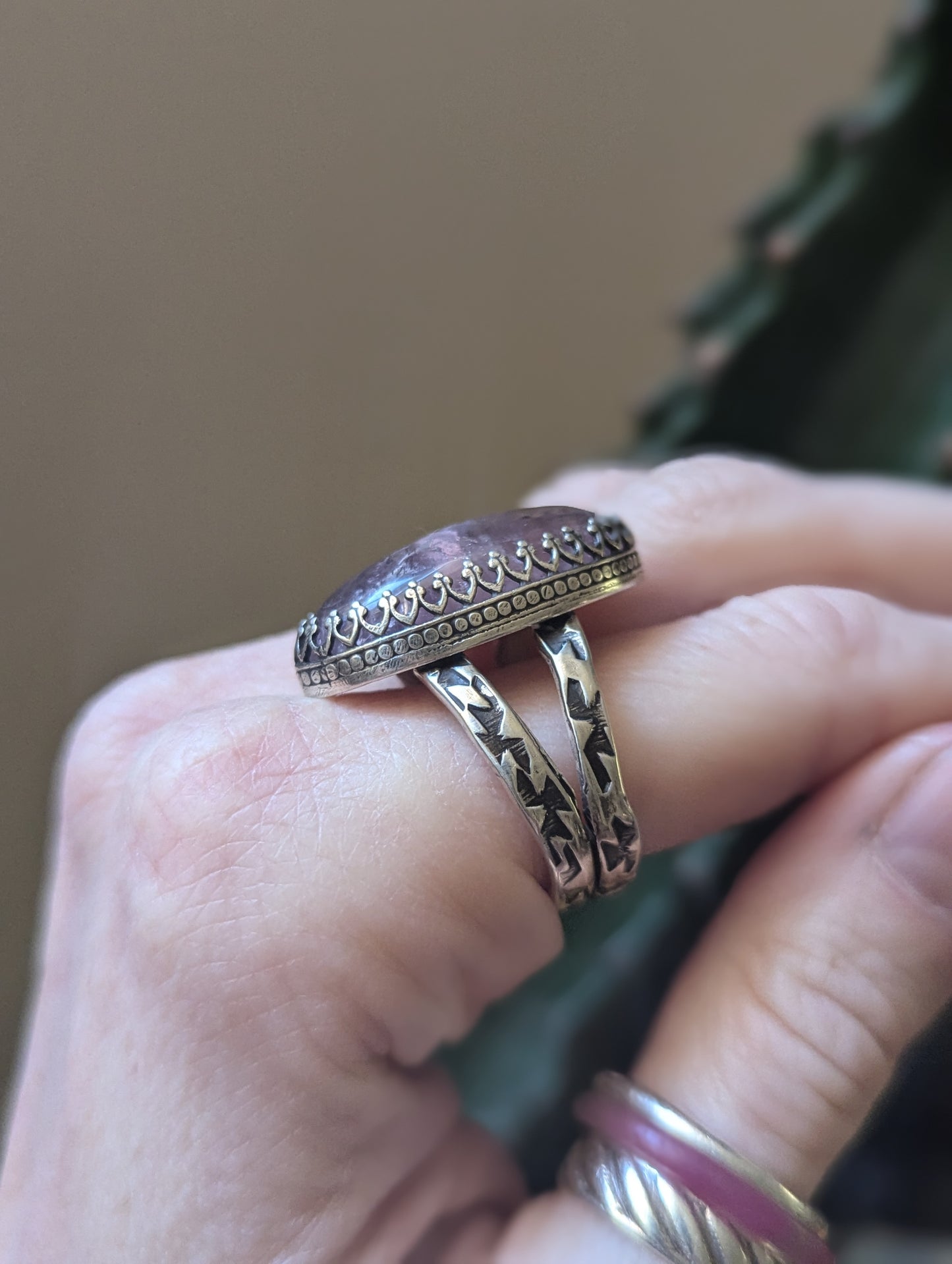 Ametrine Crescent Moon Sterling Ring - Size 9