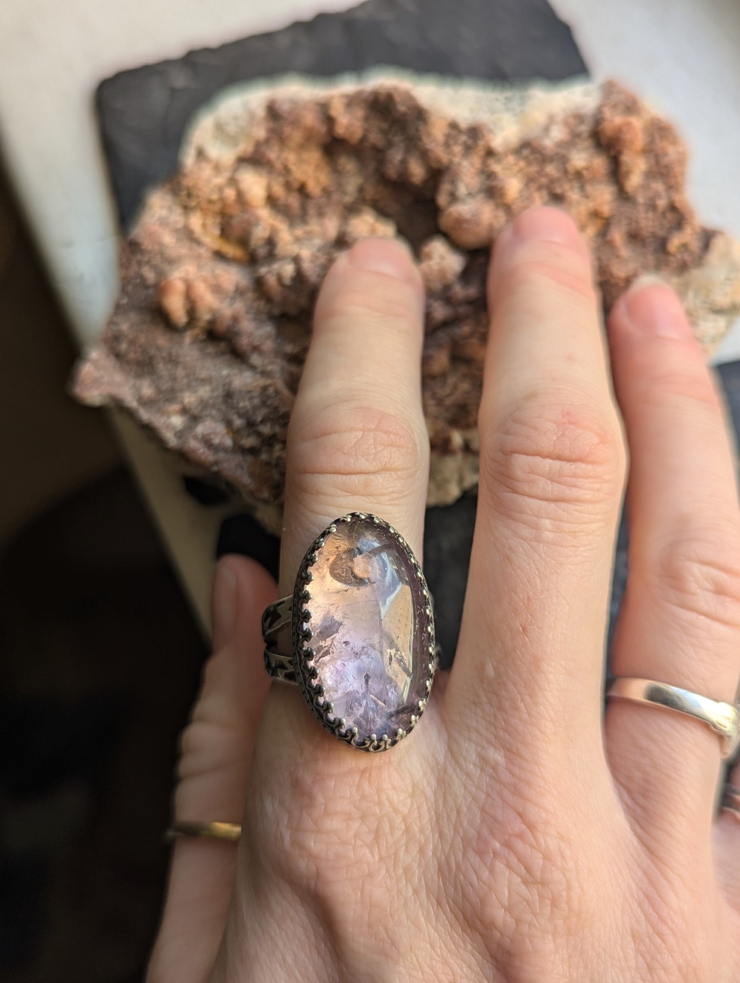 Ametrine Crescent Moon Sterling Ring - Size 9
