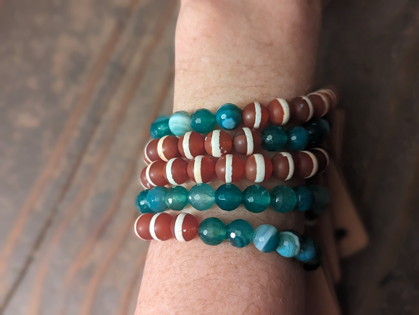 Pulseras de cornalina y ágata verde (varios tamaños disponibles)
