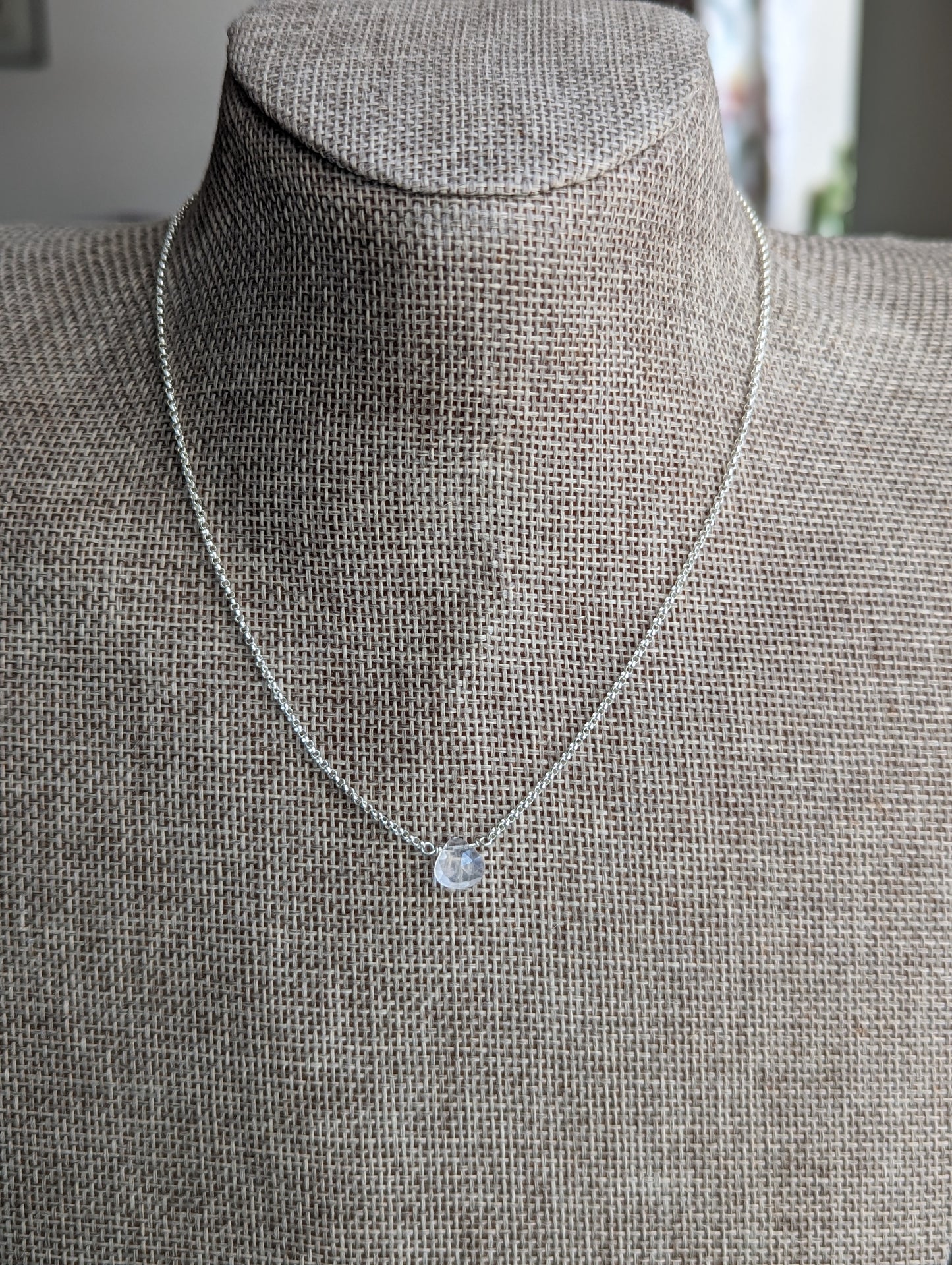 Dainty Rose Quartz Teardrop Sterling Silver Necklace
