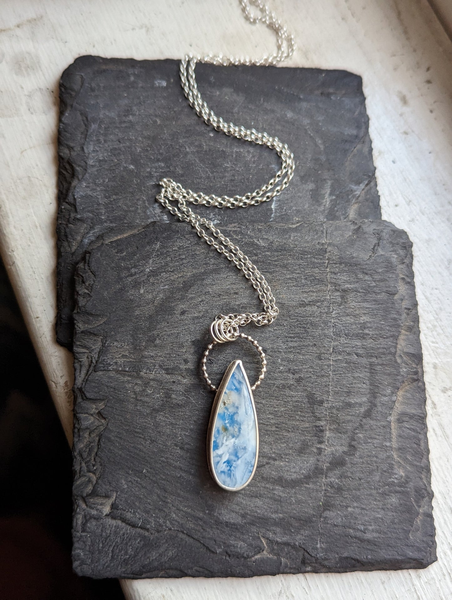 Blue Sky Tear Drop Sterling Silver Necklace