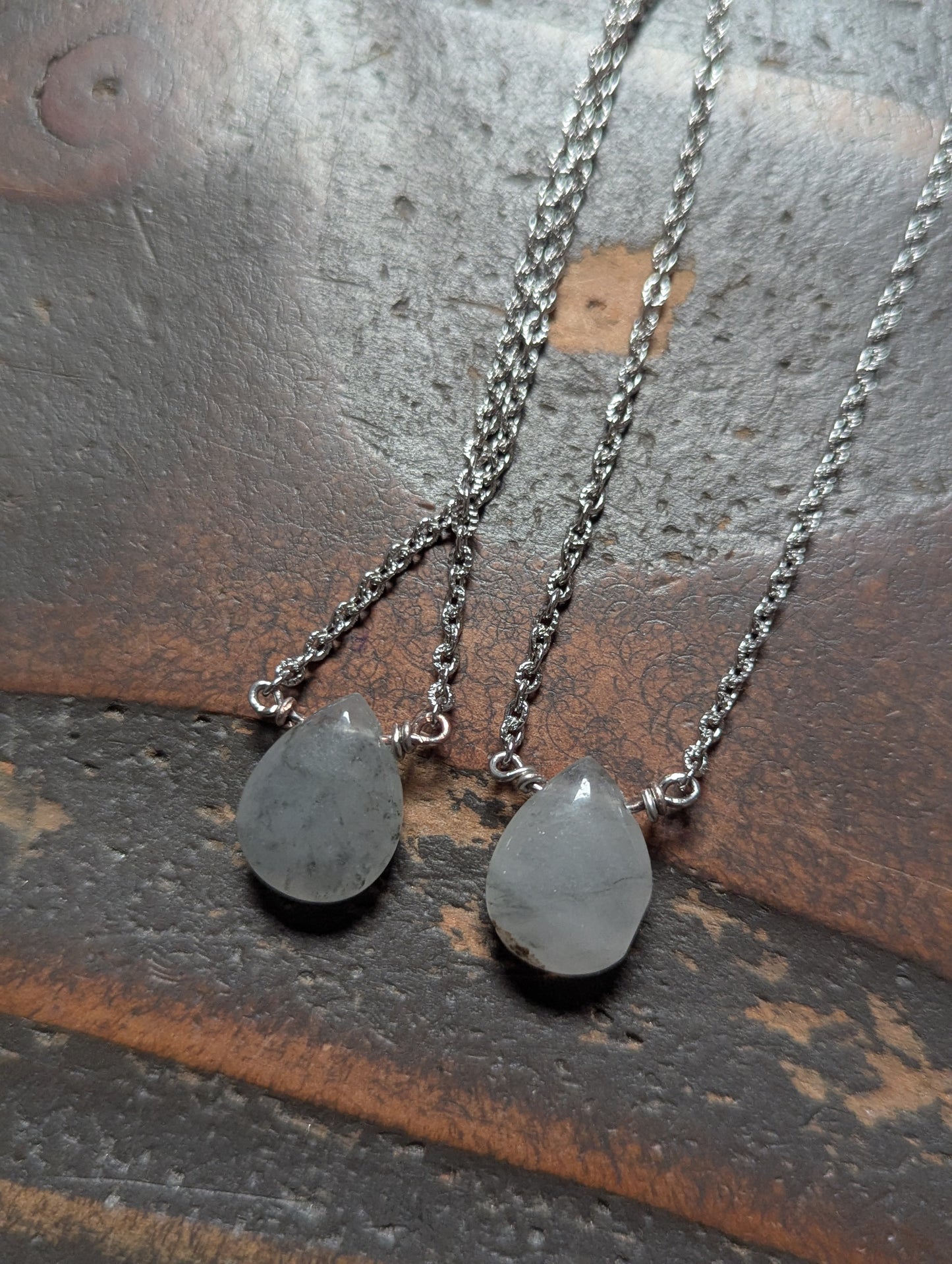 Rutilated Quartz Tear Drop Pendant on Stainless (silver or gold)