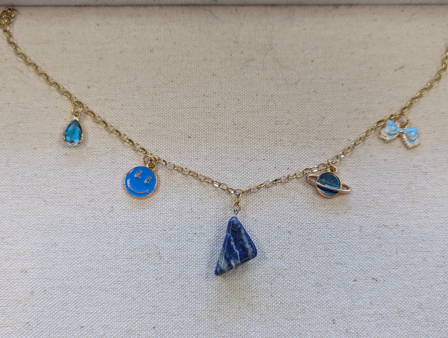 Mixed Blue Charm Gold Necklace