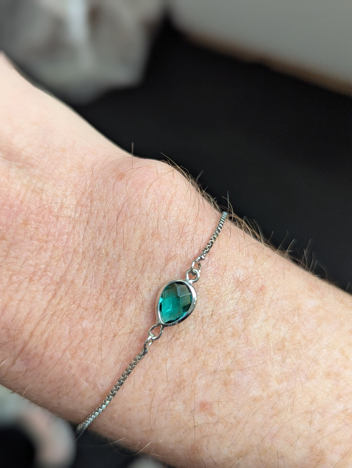 Emerald Green Tear Drop Silver Slider Bracelet