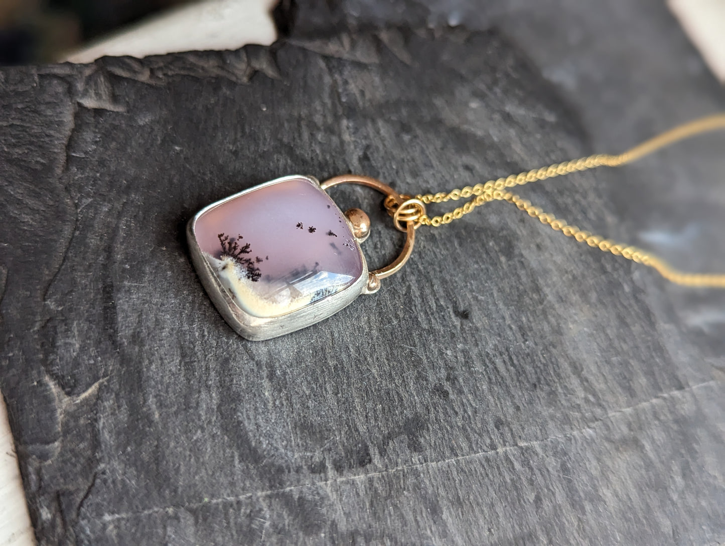 Dendritic Agate Mixed Metal 14kGF and Sterling Silver Necklace