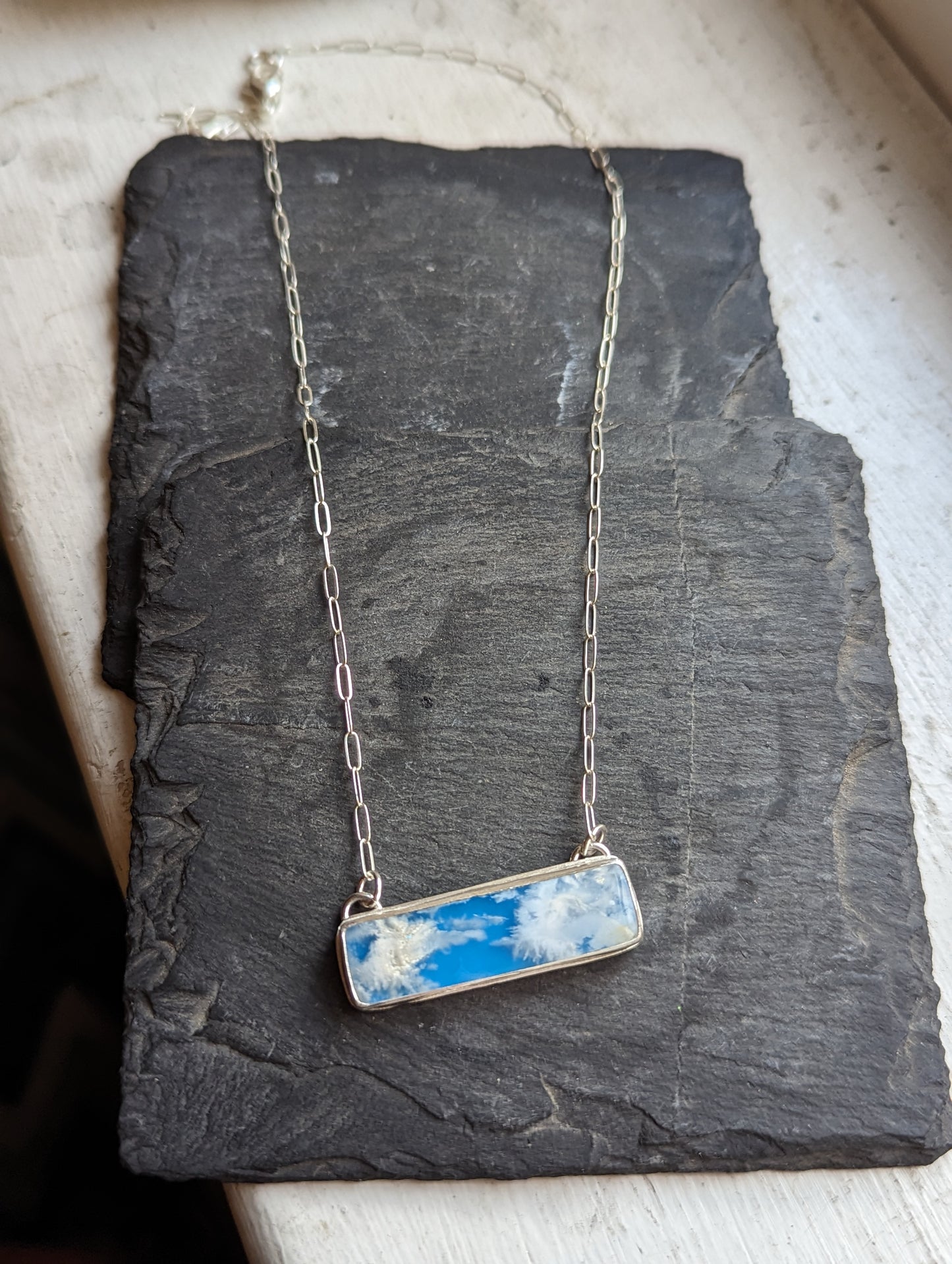 Blue Sky Rectangle Bar Sterling Silver Necklace (MTO)