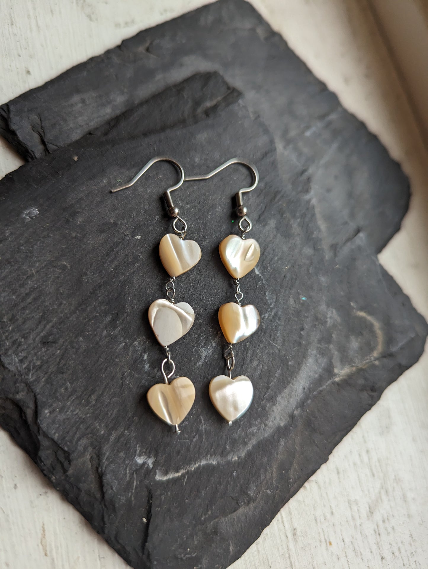 Mother of Pearl Heart Trio Earrings