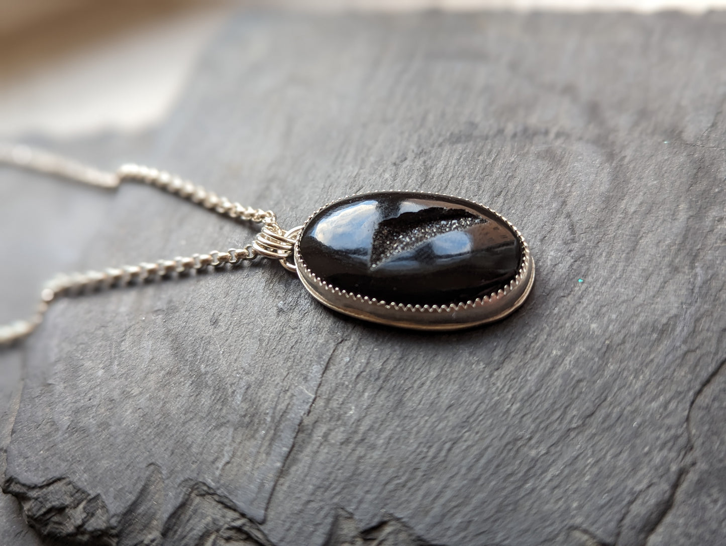 Black Druzy Sterling Silver Necklace
