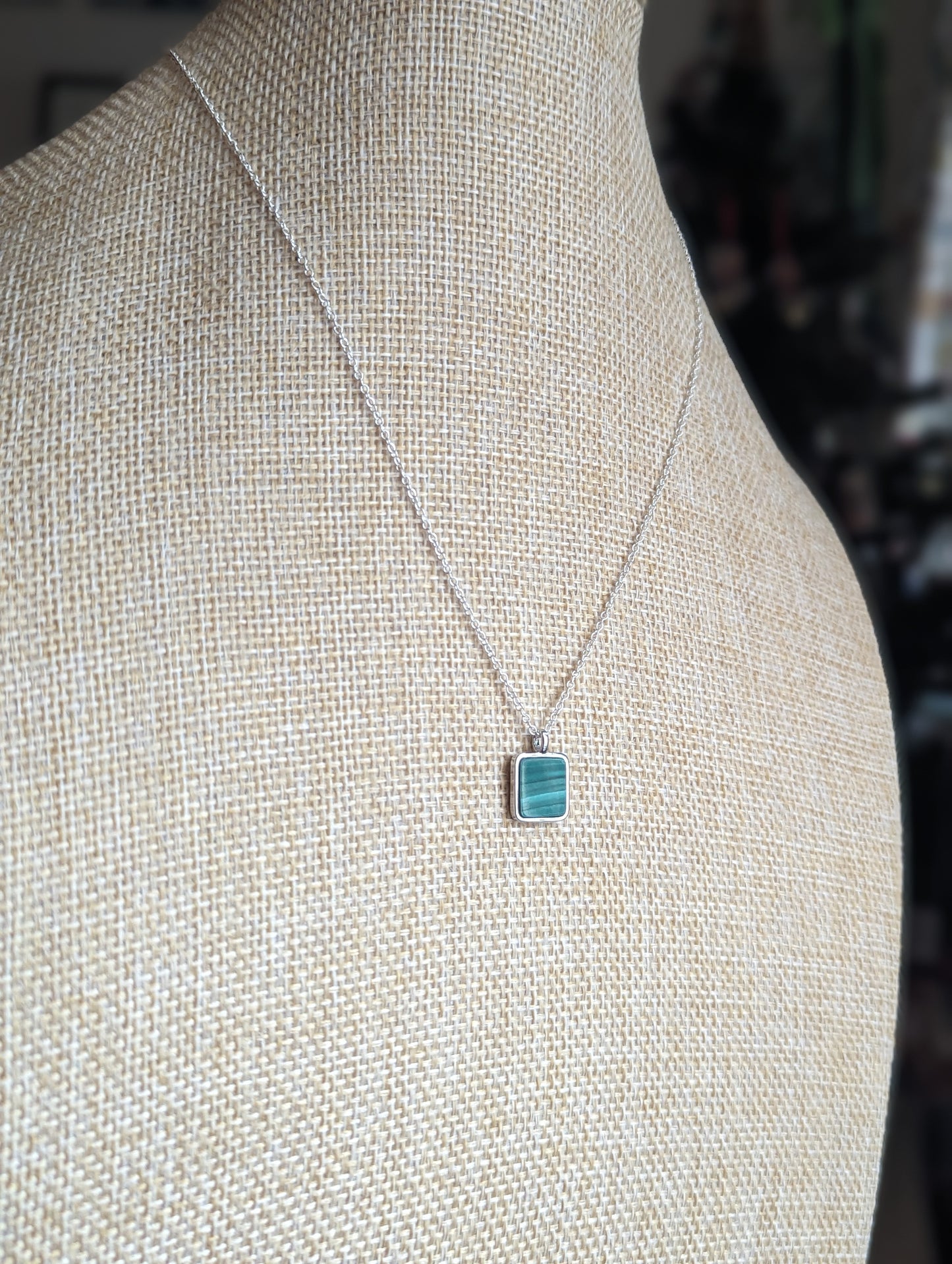 Square Malachite Sterling Silver Necklace